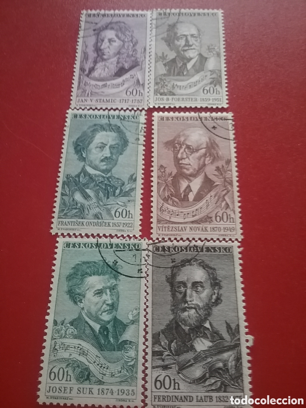 Sellos: Sello Checoslovaquia mtdos. 1957. Jubileo intern m&uacute;sica. Compositores. Arte. Ferdinando. Novak. Fuer