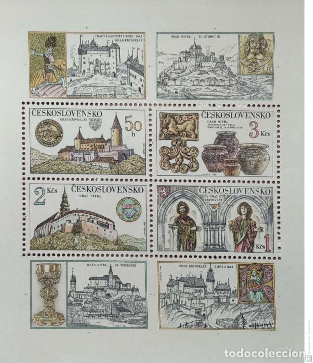 Briefmarken: Checoslovaquia. HB 55 Castillos y sus tesoros: Krivoklat con vistas y estatuas - Nitra con vista y p