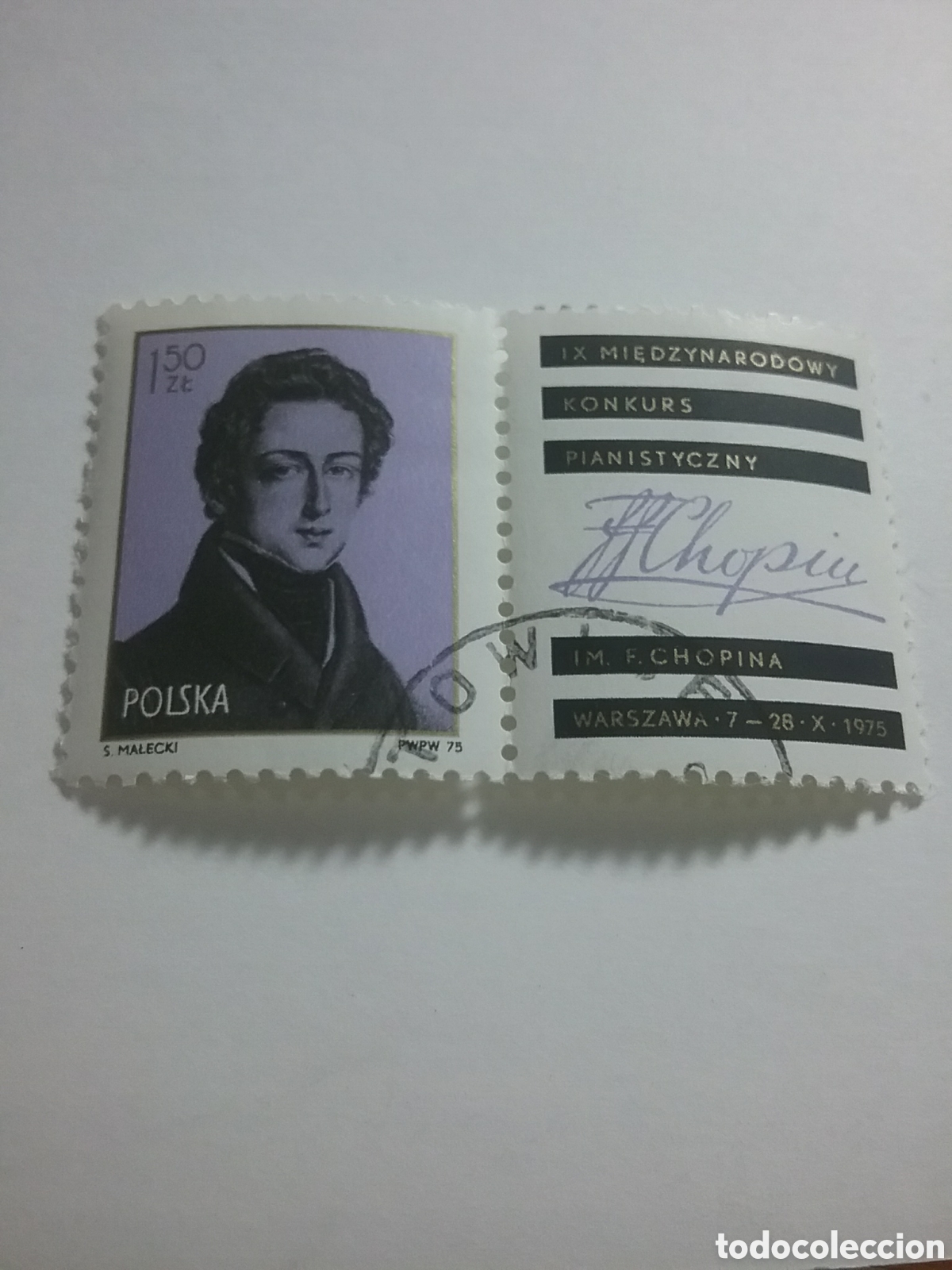 Timbres: Sello Polonia (Polska) mtdos. 1975. 9a Competicion piano Chopin. M&uacute;sica. Arte. Famoso