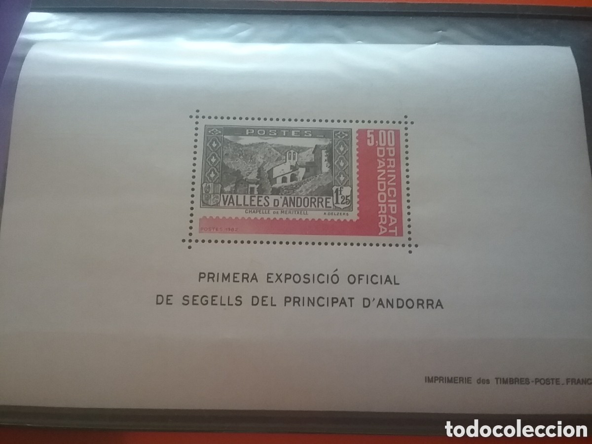 Timbres: HB Andorra Francesa nuevo 1982. Primera Exp sellos Andorra. Bas&iacute;lica, capilla Meritxell. Valle. Natu