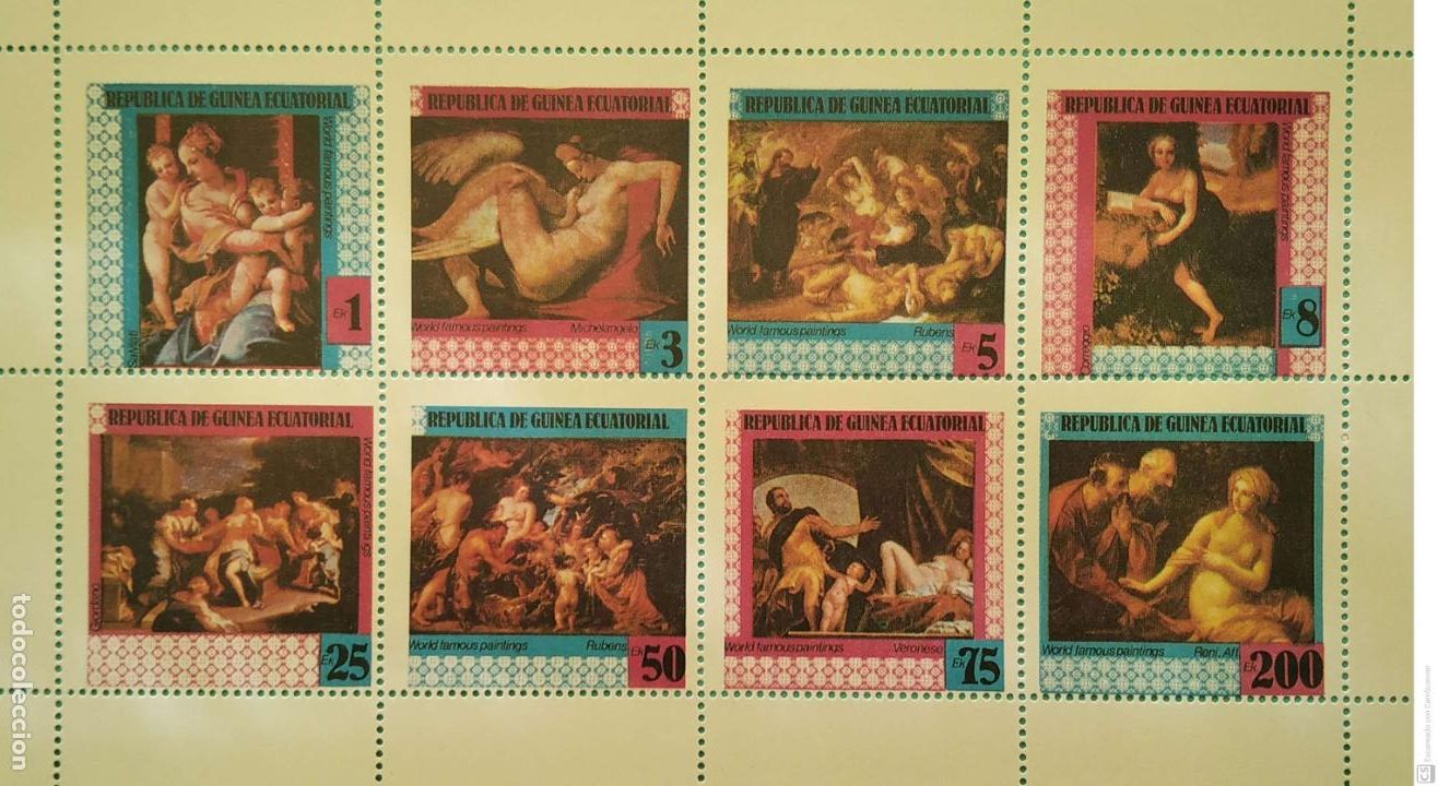 Sellos: Guinea Ecuatorial. 153 Famosos pintores del Mundo: Rubens, Miguel Angel, Veronese, Salvati,Correggio