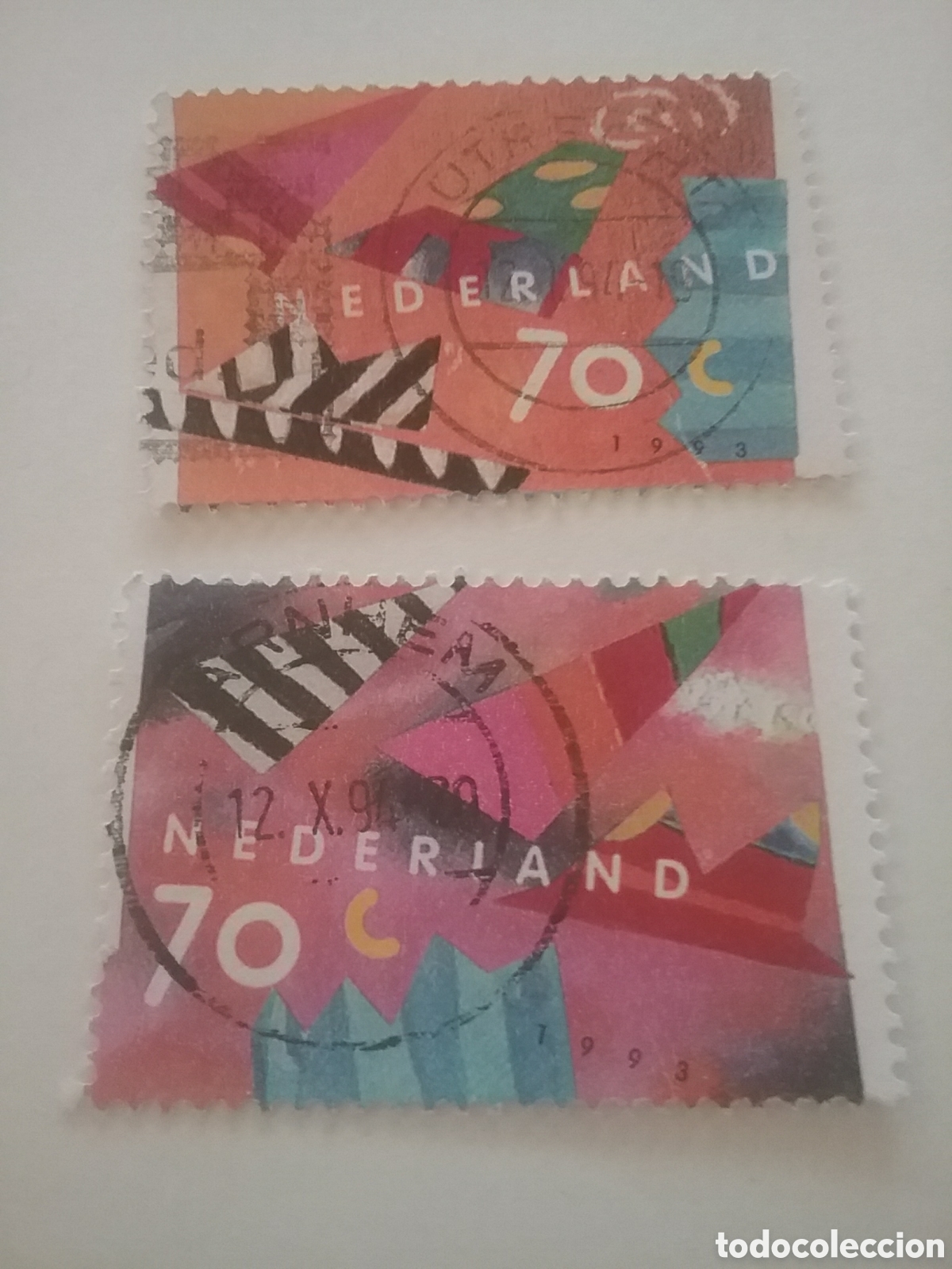 Sellos: Sello Holanda mtdo/usado 1993. Sello de deseo. Colores. Collage. Velas. Dibujos. Arte.