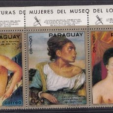 Sellos: PARAGUAY 1971 BLOQUE D 5 CON ESQUINAS SUPERIORES / FAMOSAS PINTURAS DE MUJERES DEL MUSEO DE LOUVRE..