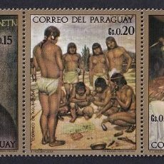 Sellos: CORREO DEL PARAGUAY 1972 - BLOQUE DE 5 SELLOS CON BORDES / PINTURAS DEL MUSEO DE ASUNCIÓN - HOMBRE..