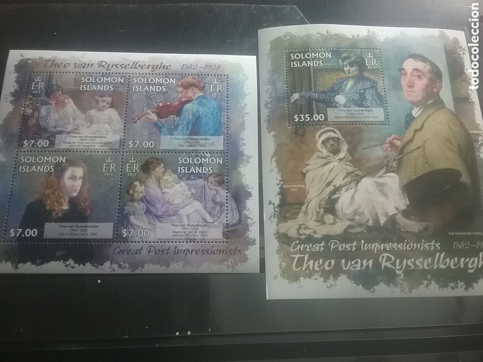 Briefmarken: HB (2) Salom&oacute;n nuevas 2013. Pinturas. Arte. Theo van Rysselbergher. Viol&iacute;n. Familia. Mujeres.