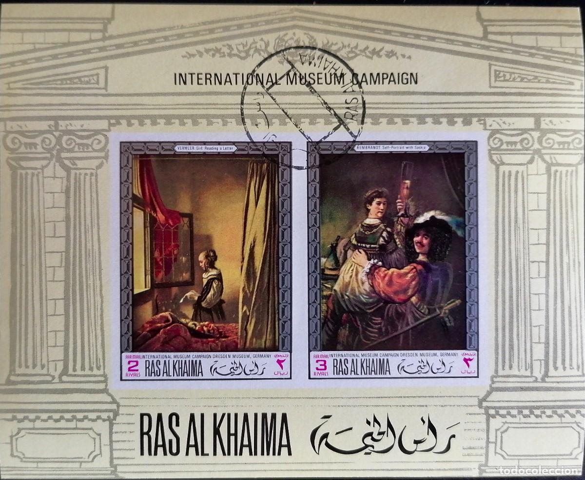 Sellos: RAS AL KHAIMA 1968 - HB MUSEOS / PINTURAS . - Foto 1