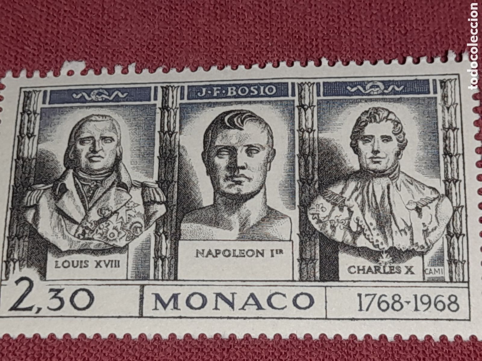 Sellos: Sello (1/5v) M&oacute;naco nuevo 1968. 100Aniv nacimiento escultor Bosco. Esculturas. Napole&oacute;n. Luis XVIII.