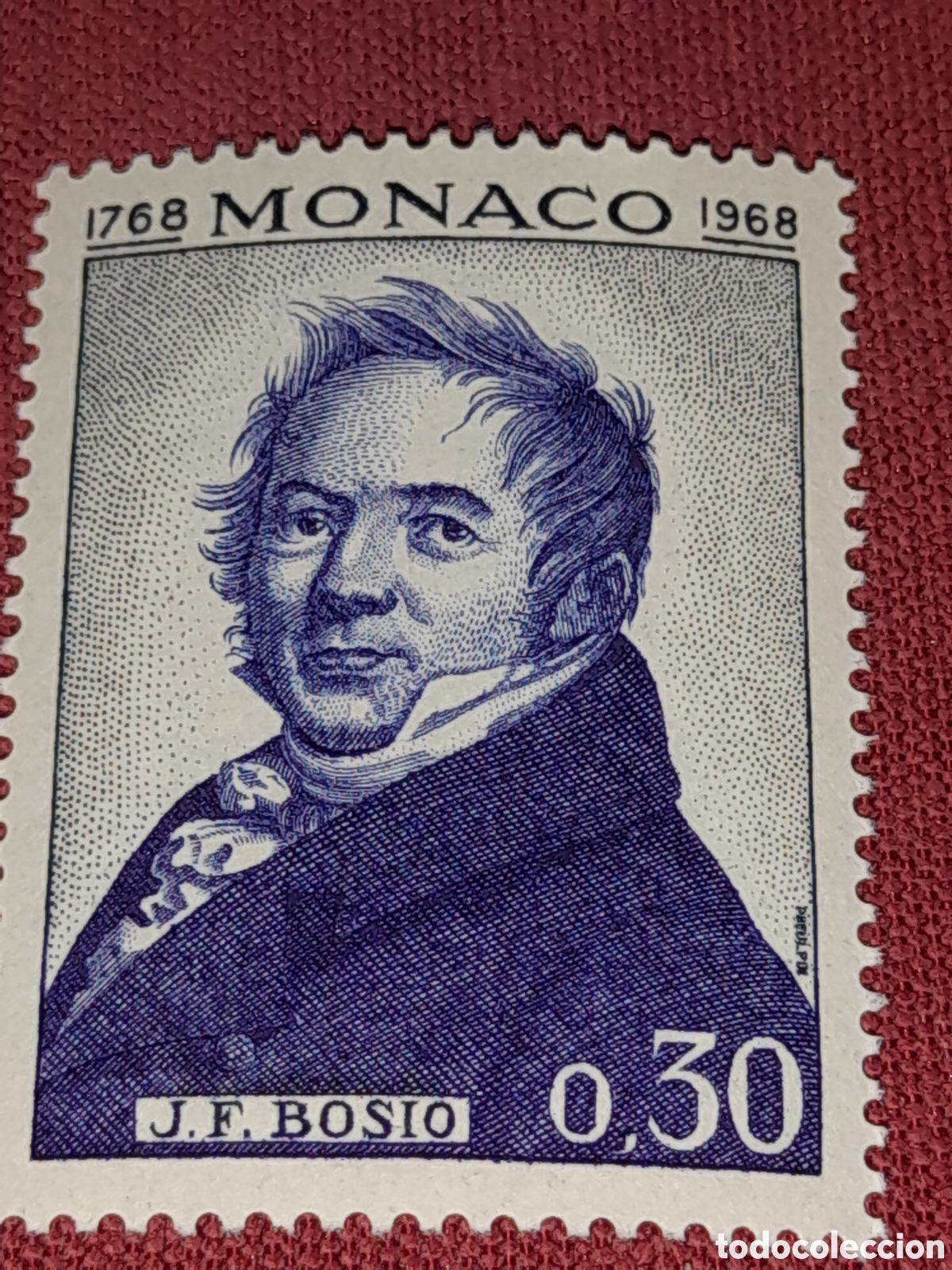 Sellos: Sello (1/5v) M&oacute;naco nuevo 1968. 100Aniv nacimiento escultor Bosco. Famoso. Arte. Retrato. Artista.