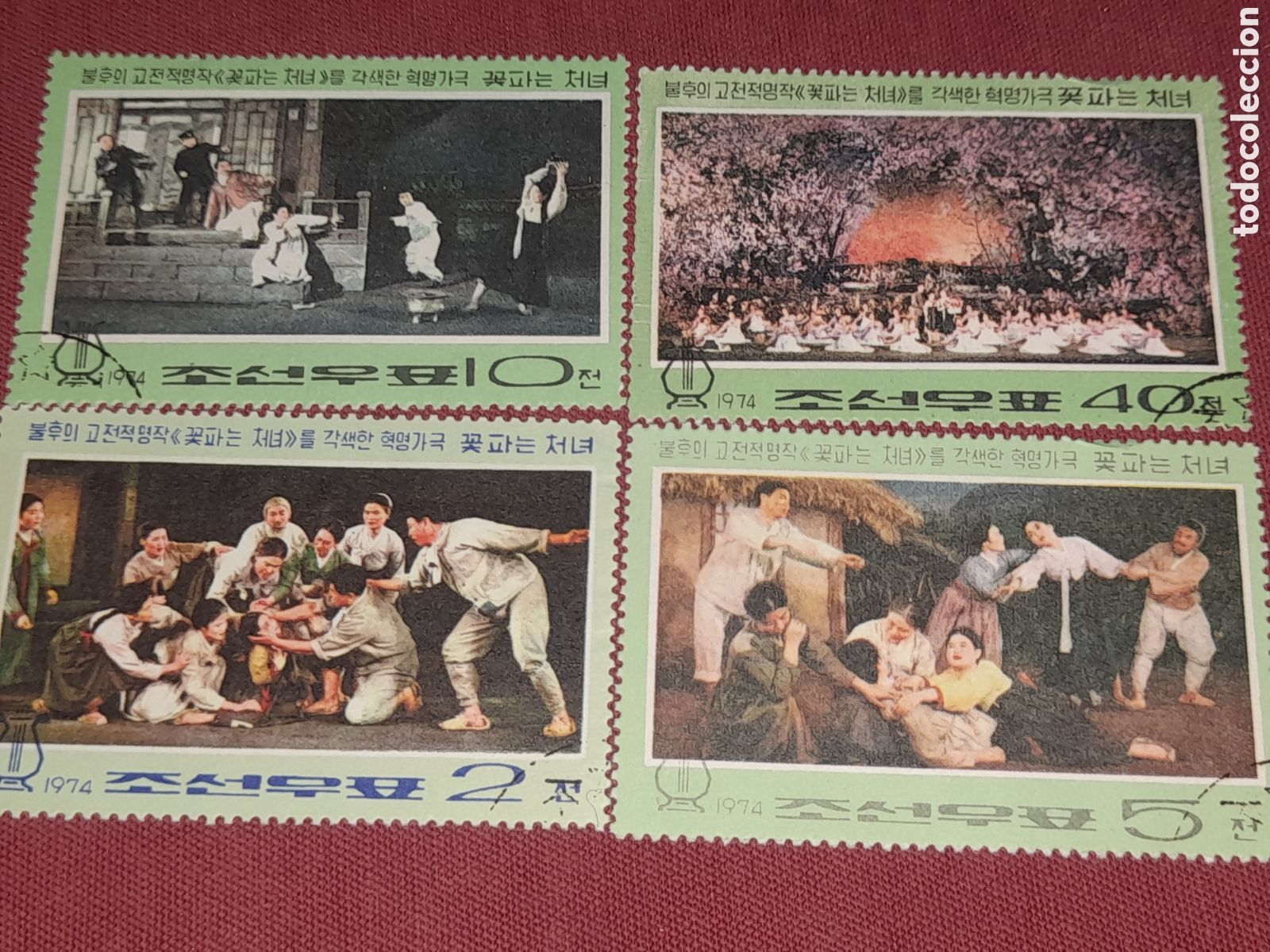 Sellos: Sello Corea Norte mtdo 1974. La chica la flor. Opera revolucionaria. Milita. Cultura. Danza. Disfraz