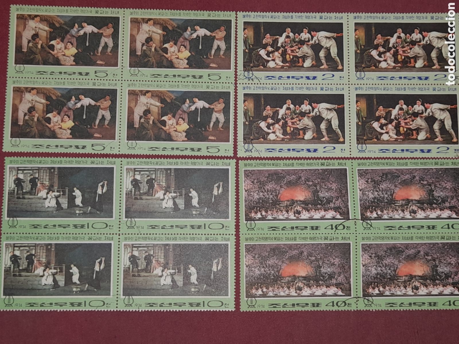 Sellos: Sello Corea Norte mtdo 1974. La chica la flor. Opera revolucionaria. Milita. Cultura. Danza. Disfraz