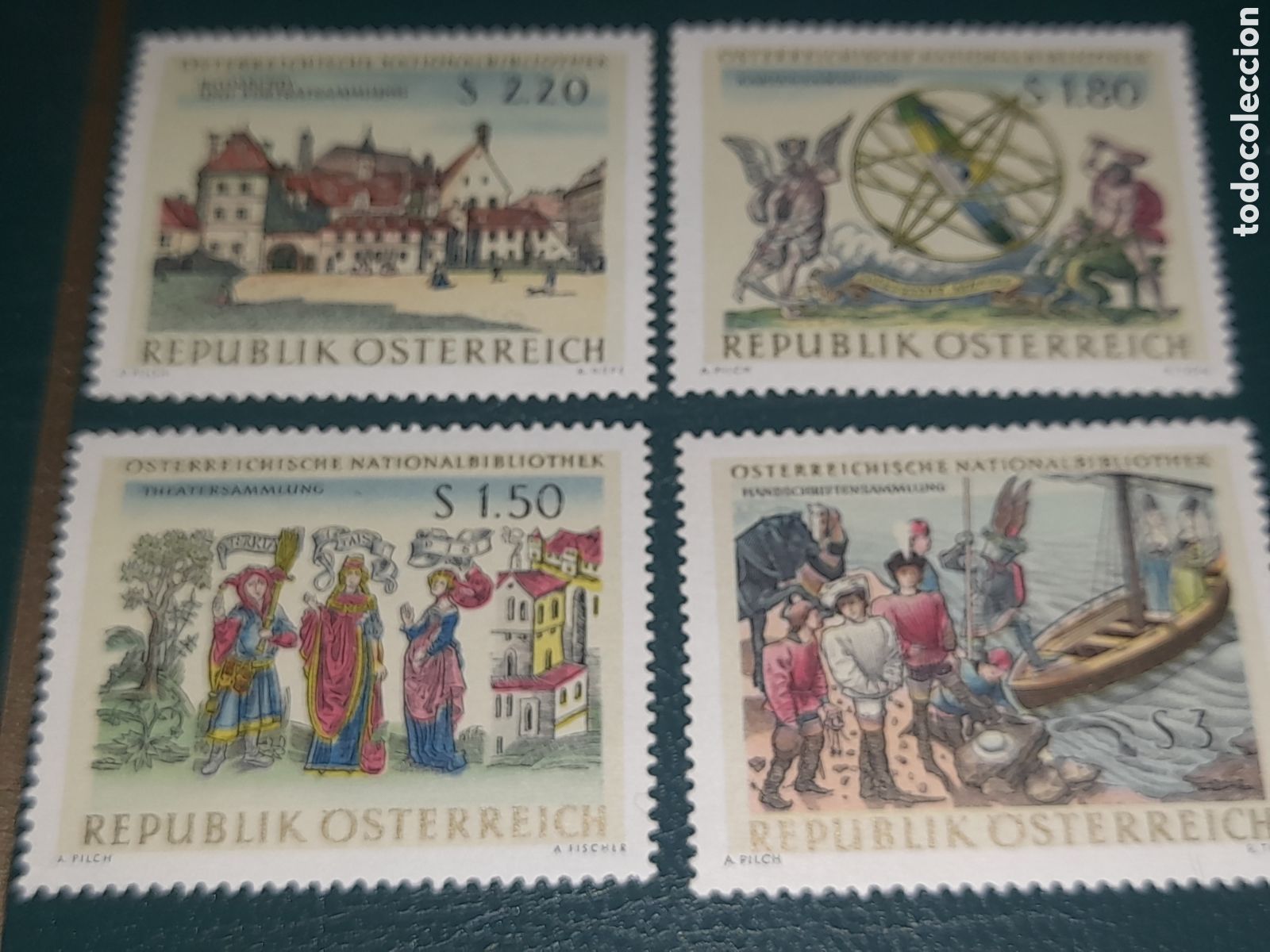 Sellos: Sello Austria nuevo 1966. Biblioteca. Ilustraci&oacute;n libro coraz&oacute;n enamorado. Disfraz. Barco. Castillo.