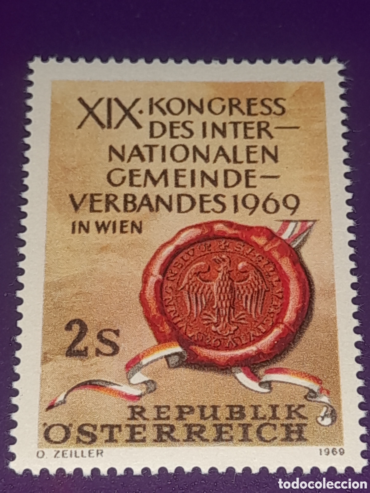 Sellos: Sello Austria nuevo 1969. 19 Congreso inter asociaciones intercomunales. Sello. Cera. Correos. Aves.