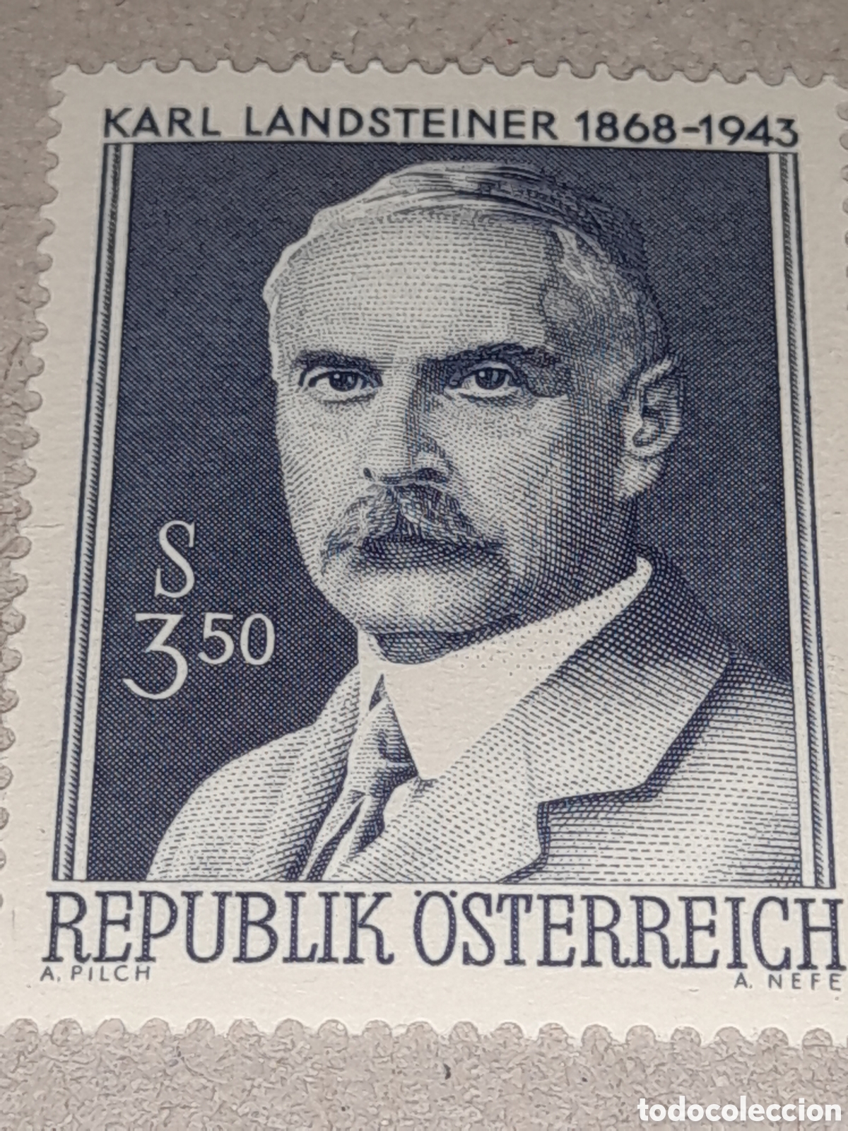 Sellos: Sello Austria nuevo 1968. 100Aniv nacimiento doctor K. Landsteiner. Nobel. Grupos sangre. Medicina.