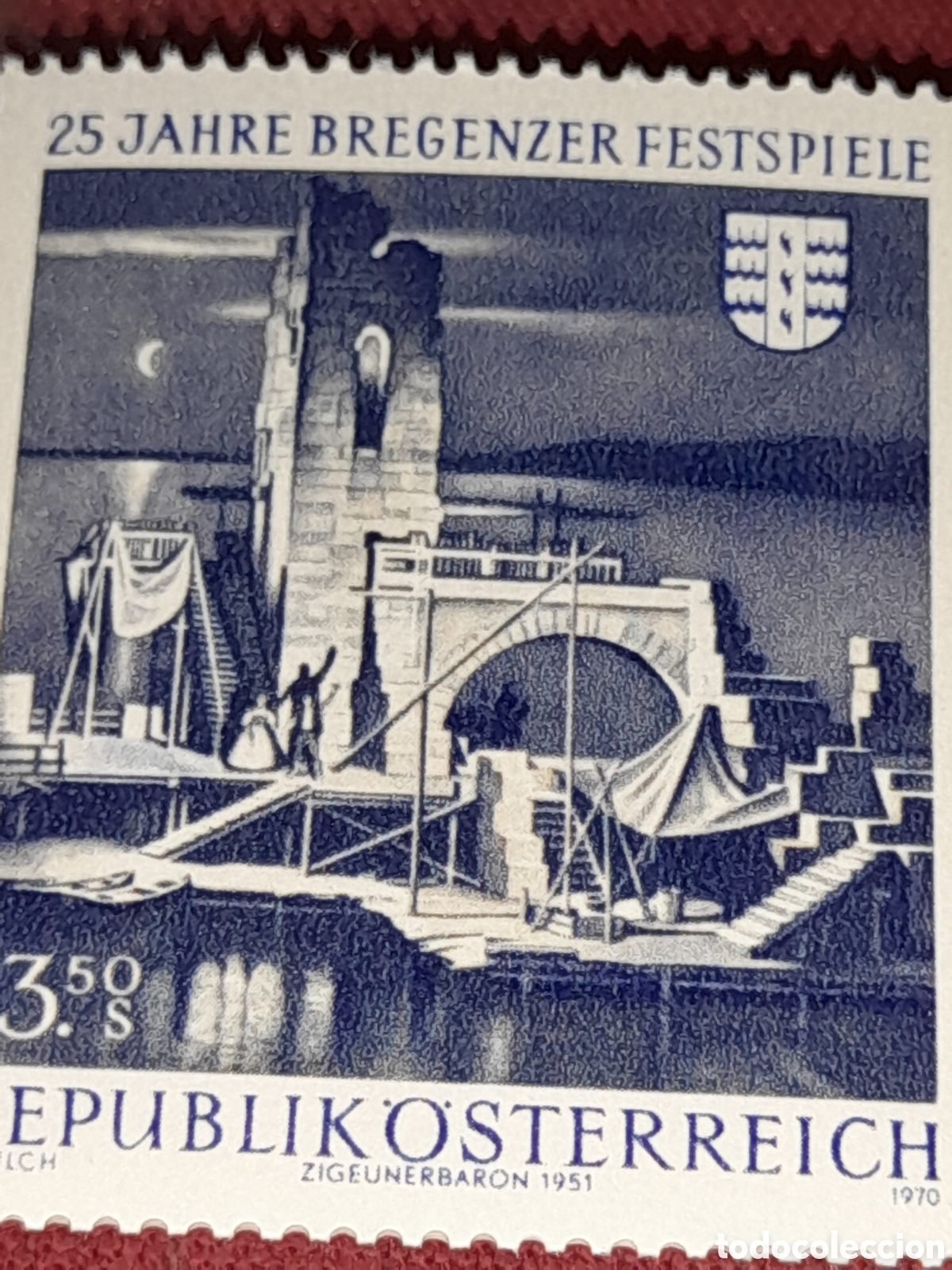 Sellos: Sello Austria nuevo 1970. 25Aniv Festival operetas. Opera. Arte. Obras. Escenario. Teatro.