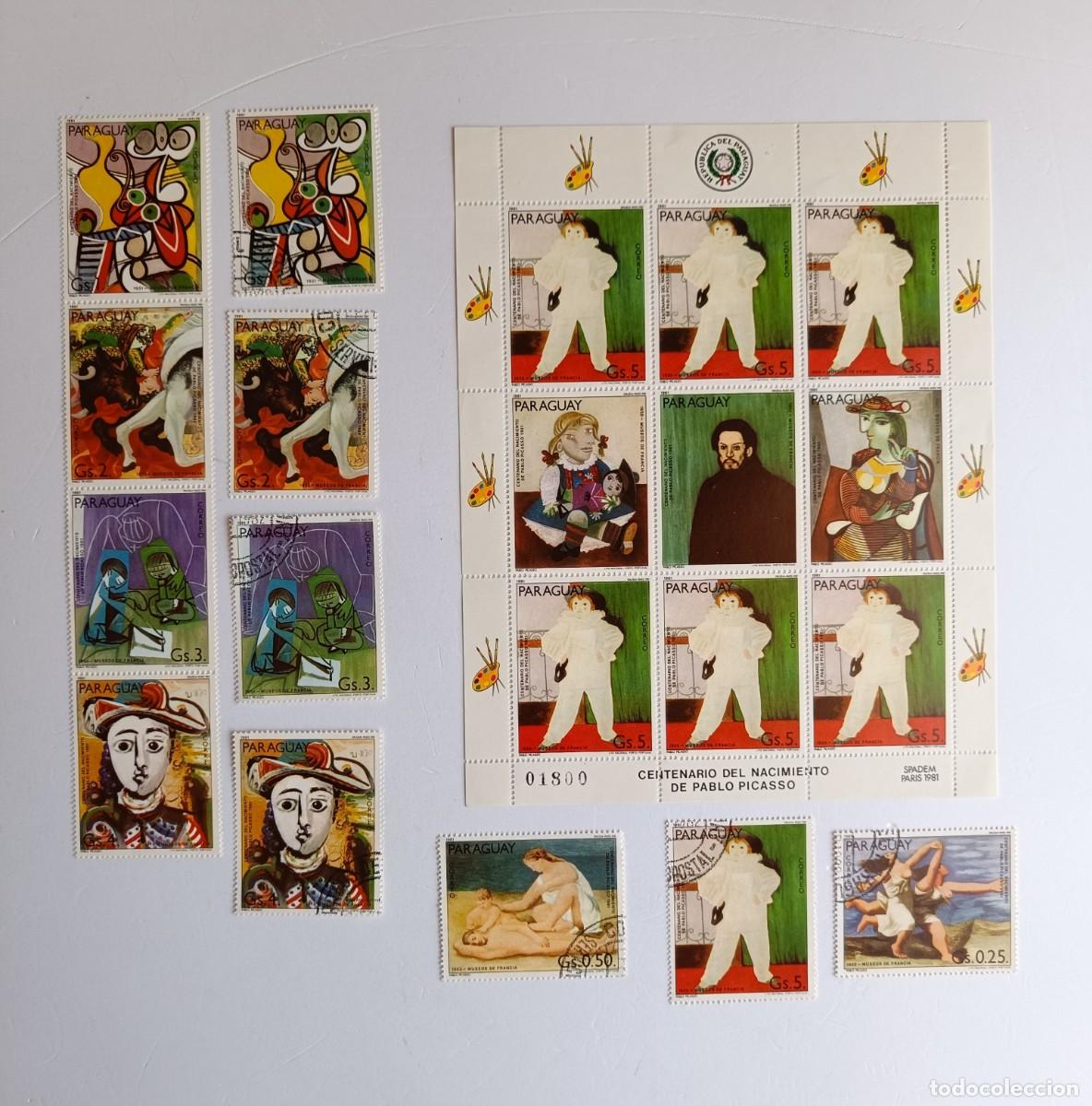 Sellos: PABLO PICASSO 11 SELLOS Y 1 HOJITA DE PARAGUAY - ANIVERSARIO PABLO PICASSO