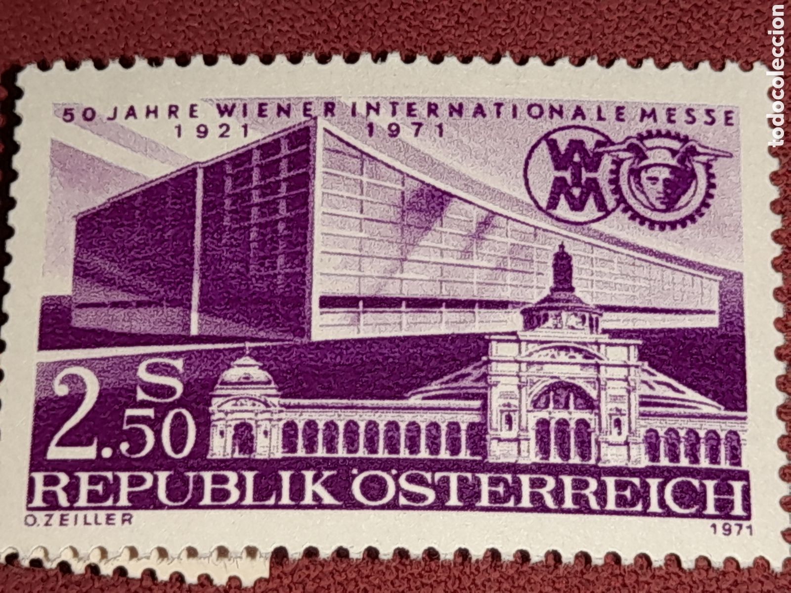 Sellos: Sello Austria nuevo 1971. 50Aniv feria inter Viena. Edificio. Arquitectura. Sede.