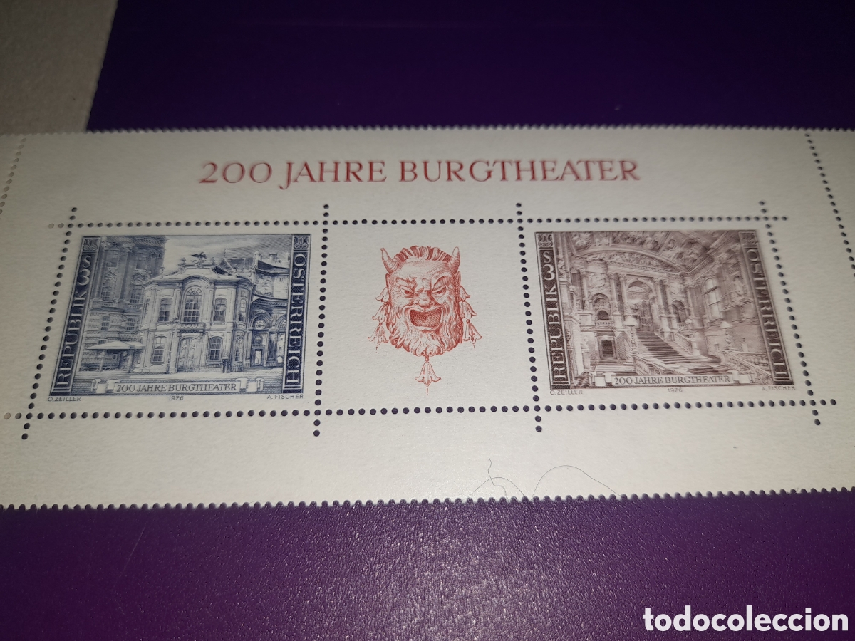 Sellos: Sello Austria (Osterreich) nuevo 1976. 200Aniv Teatro. Mascara. Arte. Arquitectura. Sede.