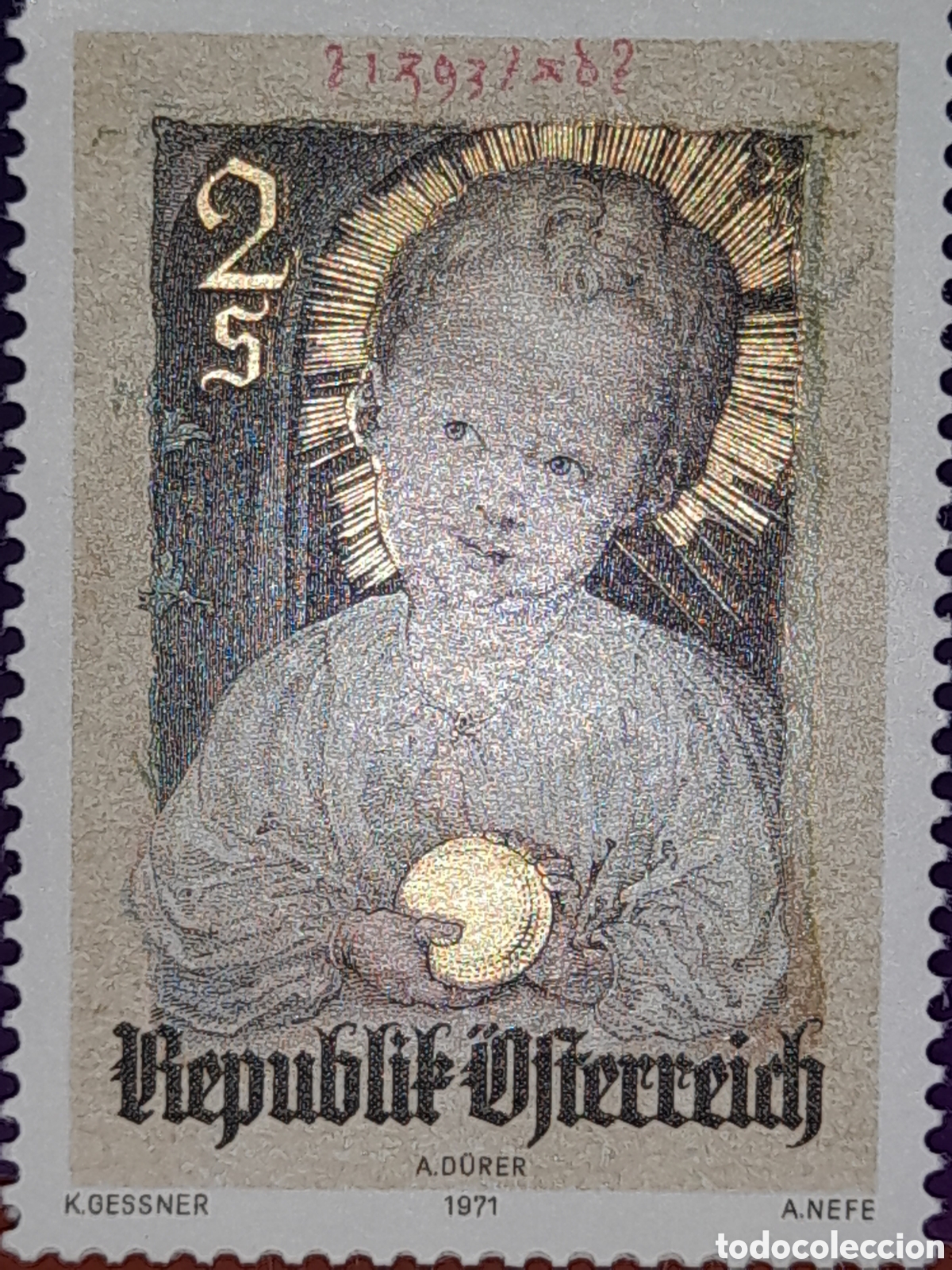 Sellos: Sello Austria nuevo 1971. Navidad. Jes&uacute;s redentor. Pintura. Arte. Durer. Religi&oacute;n. Iconos.