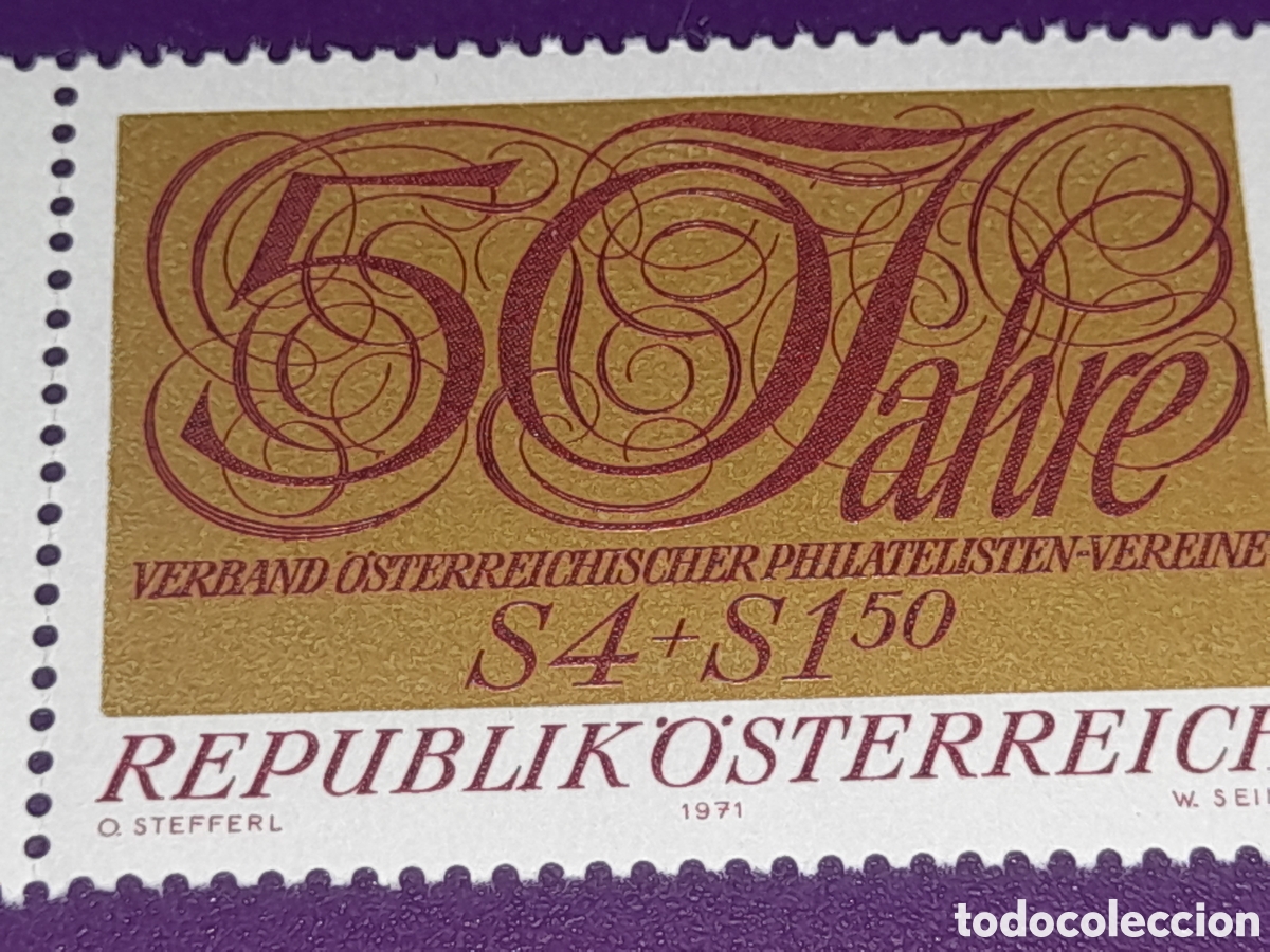 Sellos: Sello Austria nuevo 1971. 50Aniv Sociedad filatelia. Coleccionismo. Ocio. Arte. Emblema.