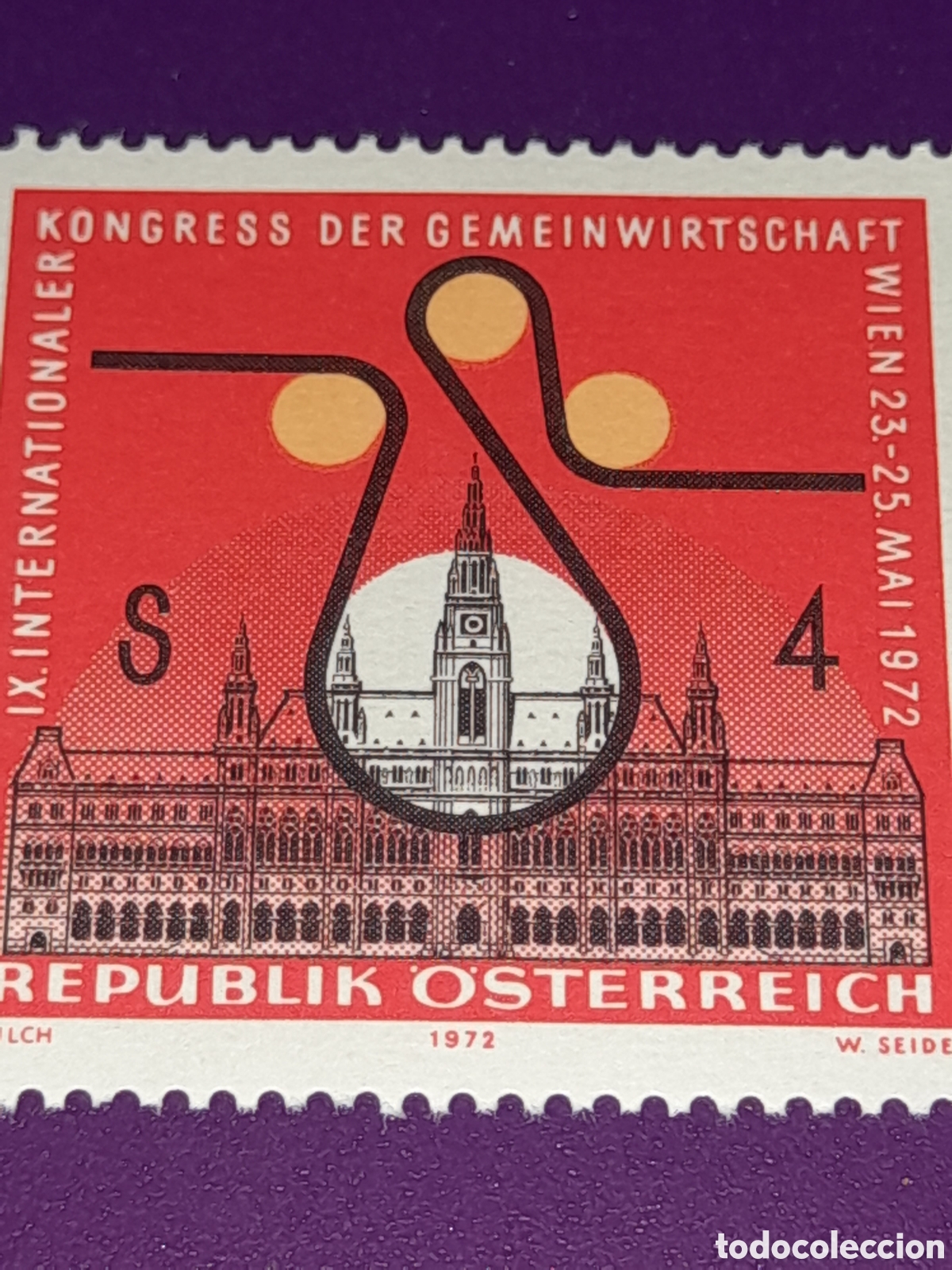 Sellos: Sello Austria nuevo 1972. 9 Convenci&oacute;n inter cooperativas. Arquitectura. Edificio. Ayuntamiento.