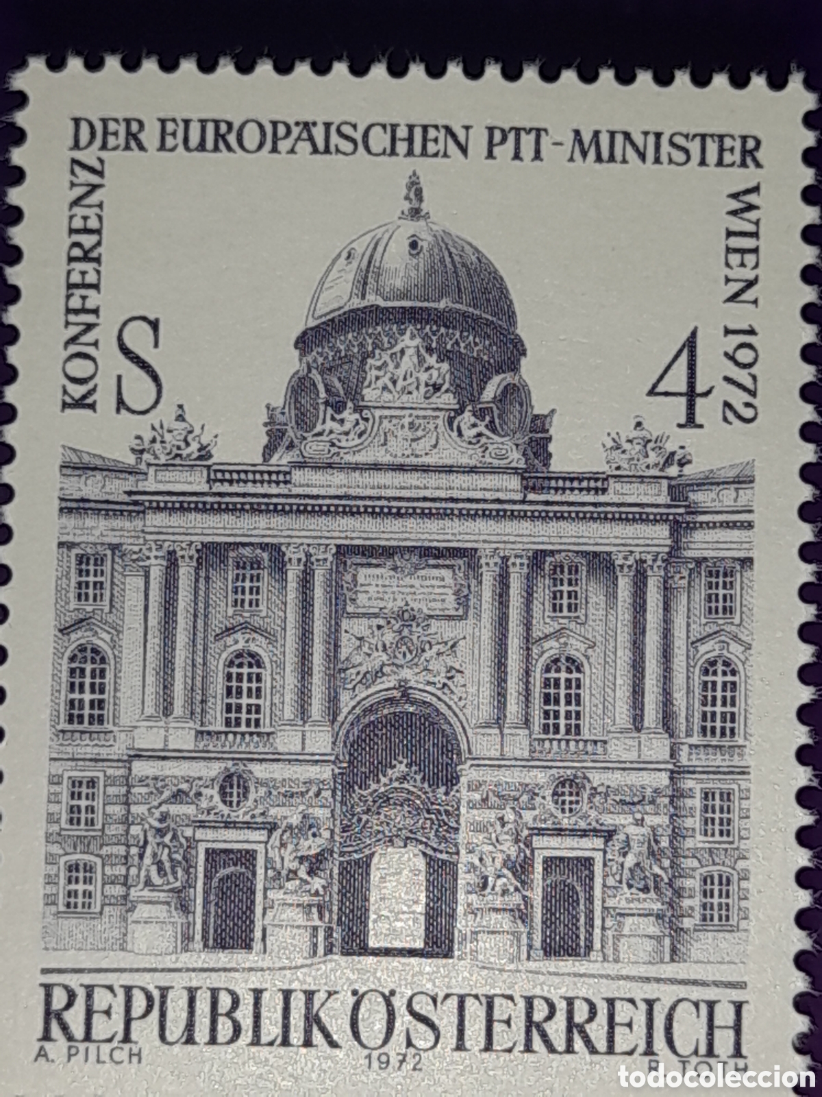 Sellos: Sello Austria nuevo 1972. Conferencia europa ministerios correos. Sede. Arquitectira. Oficina. Arte