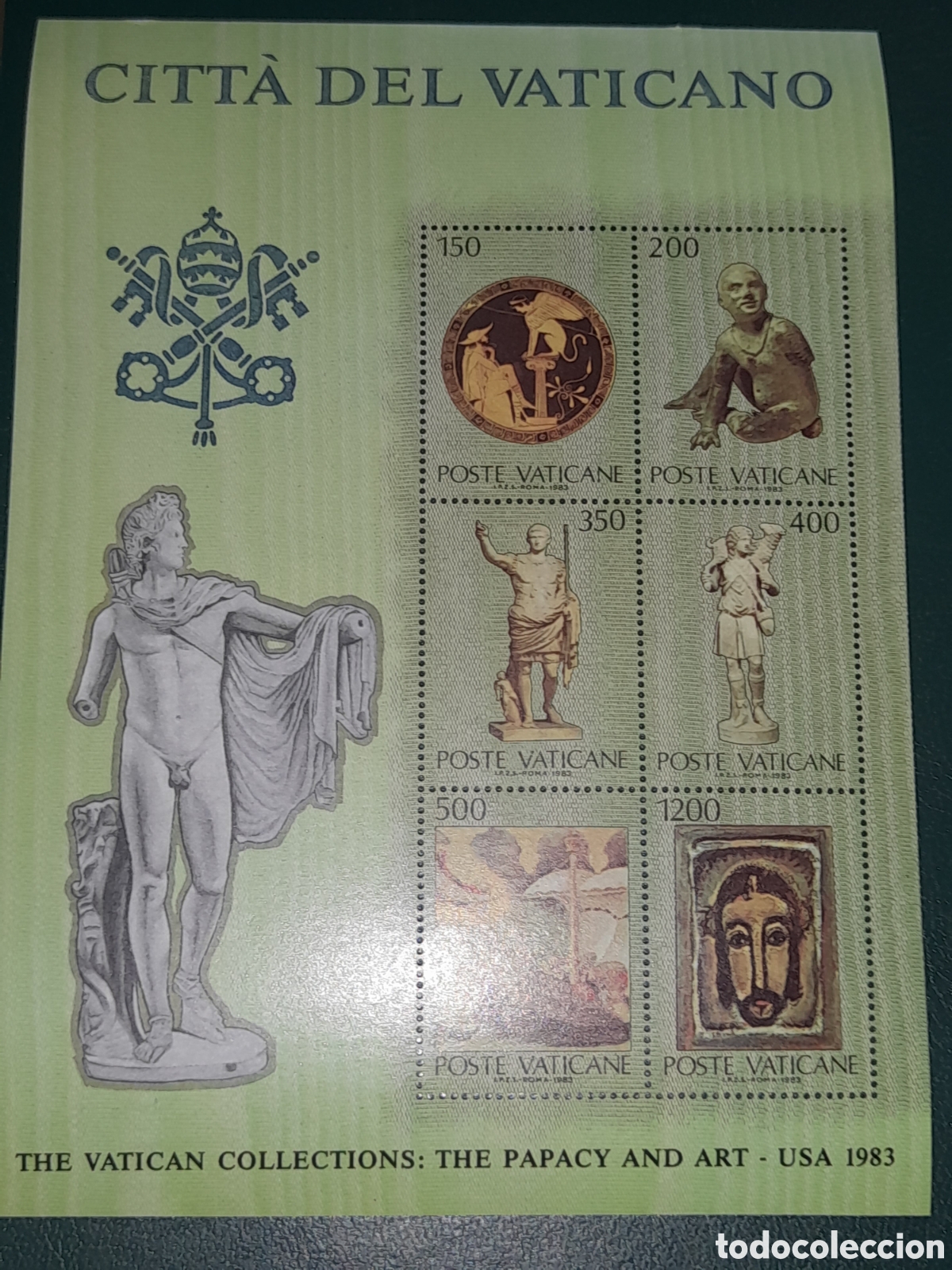 Sellos: HB Vaticano nuevo 1983. Coleccion Arte. Apolo. Etrusco bronce. Ceramica. Copa. Frescos. Arqueologia