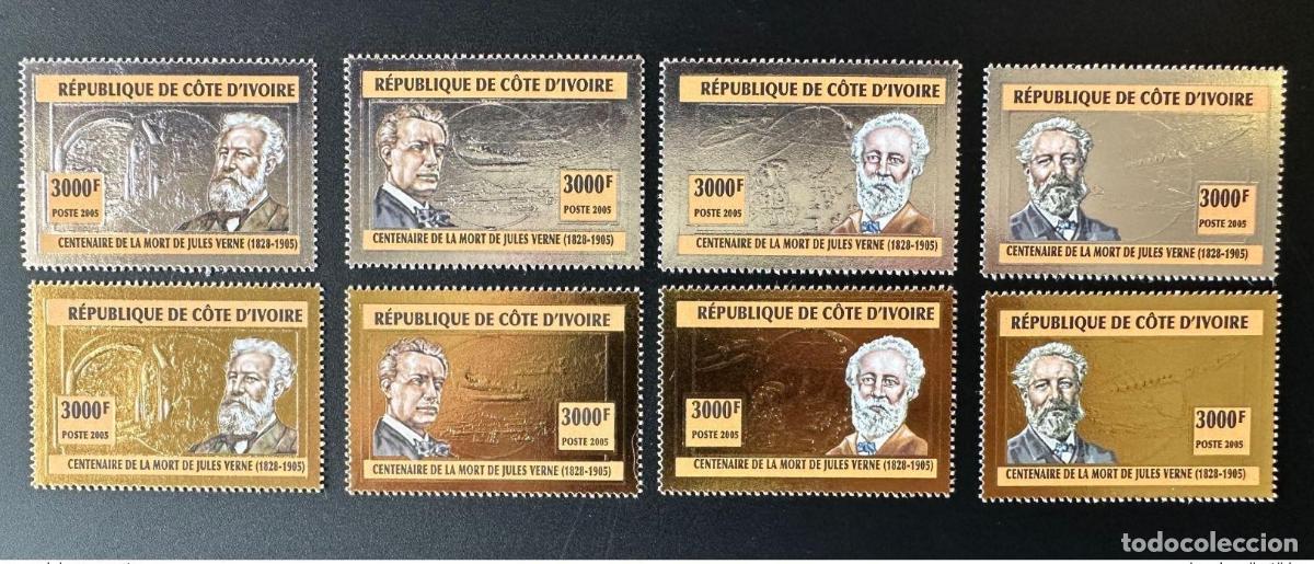 Sellos: Costa de Marfil 2005 Mi. 1418 - 1425 Oro Plata Centenario muerte Julio Verne