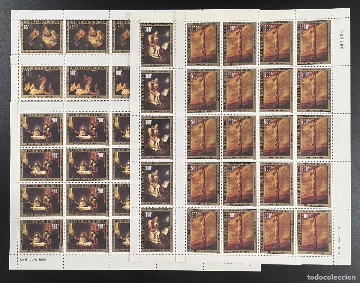 Briefmarken: Congo 1980 YT PA 273-277 tabl&oacute;n Rembrandt pintura Navidad Pascua religi&oacute;n