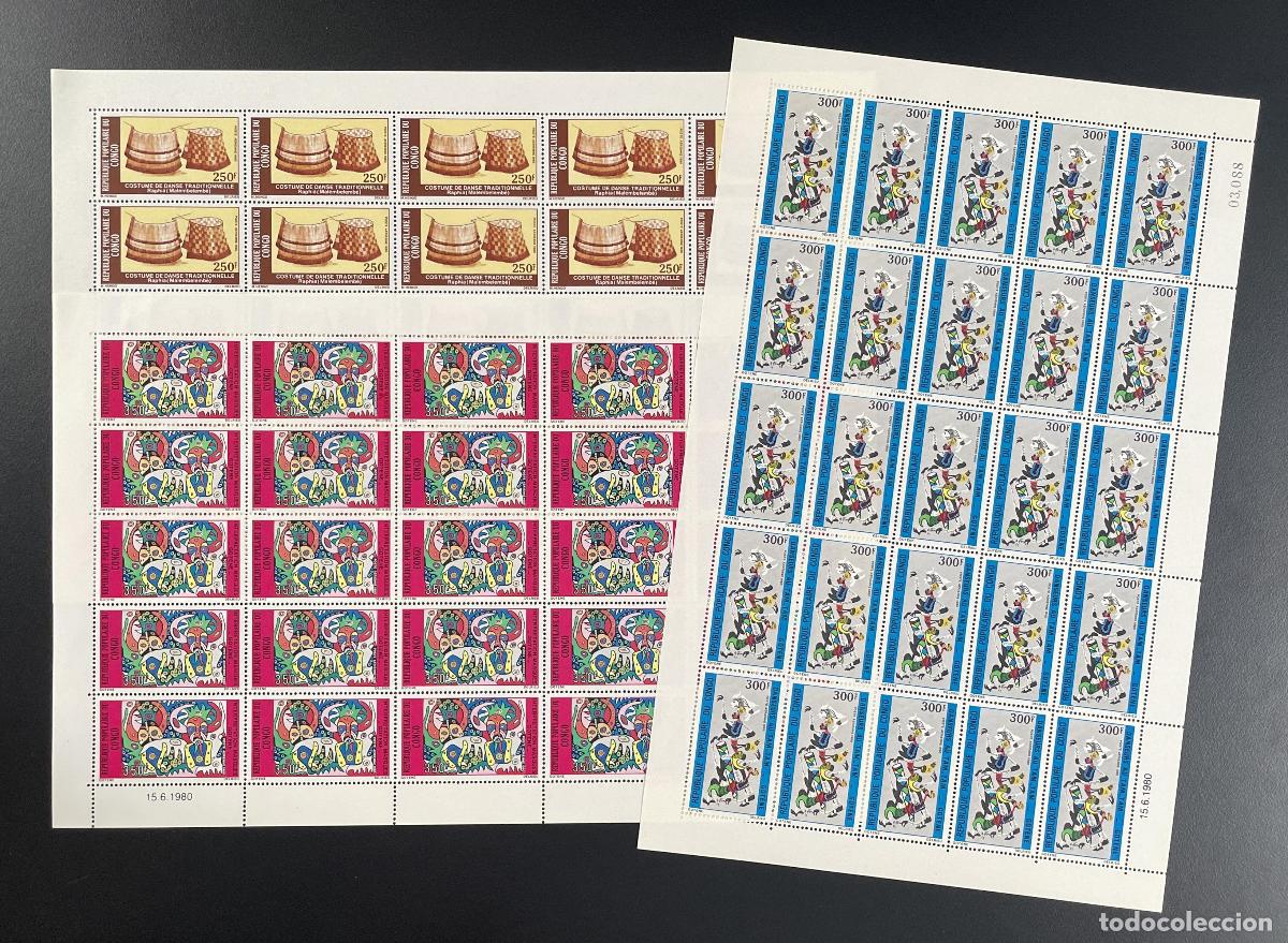 Briefmarken: Congo 1980 YT PA 285-287 tabl&oacute;n traje de danza tradicional folclore