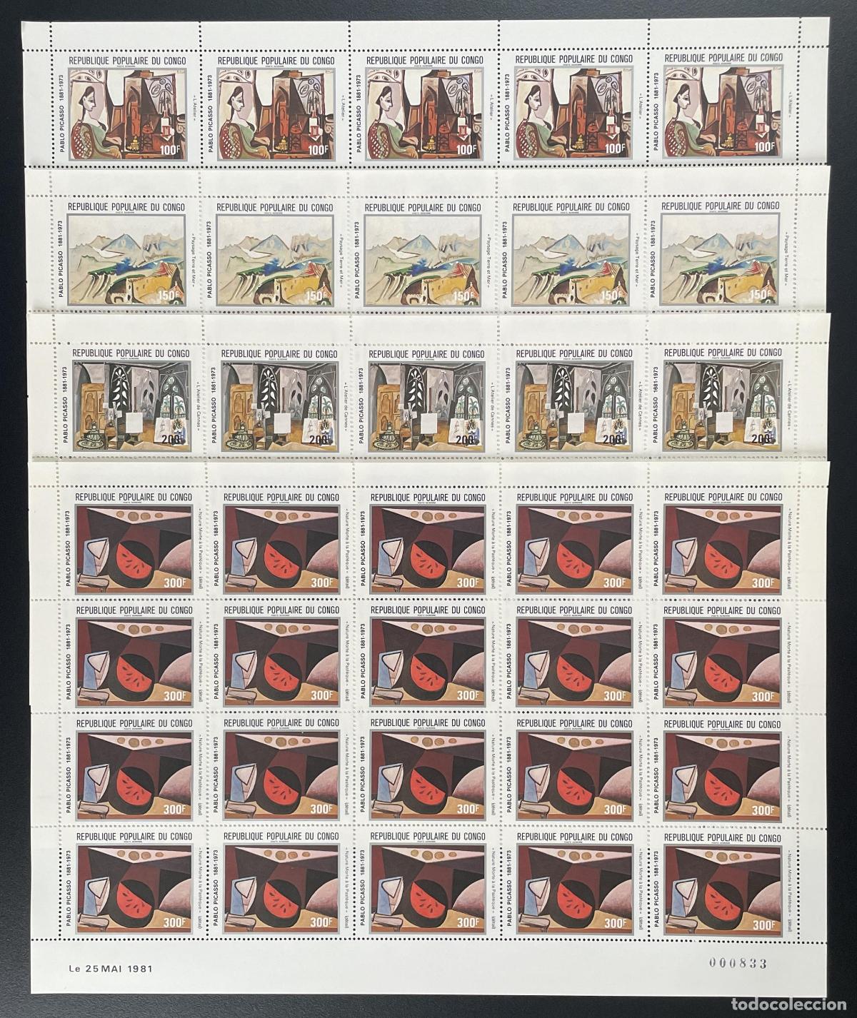 Briefmarken: Congo 1981 YT PA 292-295 tabl&oacute;n Pablo Picasso arte pintura pinturas