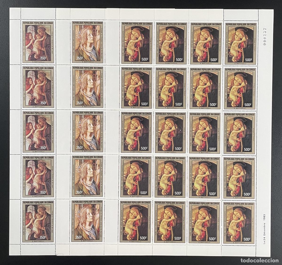 Briefmarken: Congo 1984 YT PA 312-314 tabl&oacute;n No&euml;l Botticelli Madonna y el Ni&ntilde;o