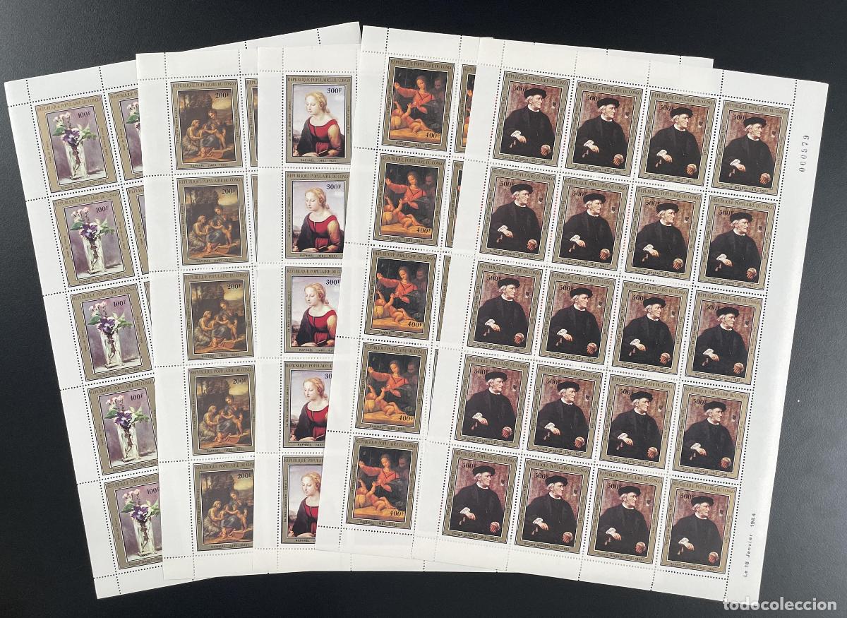 Briefmarken: Congo 1984 YT PA 315-319 tabl&oacute;n Rafael pintando flores de Madonna Manet