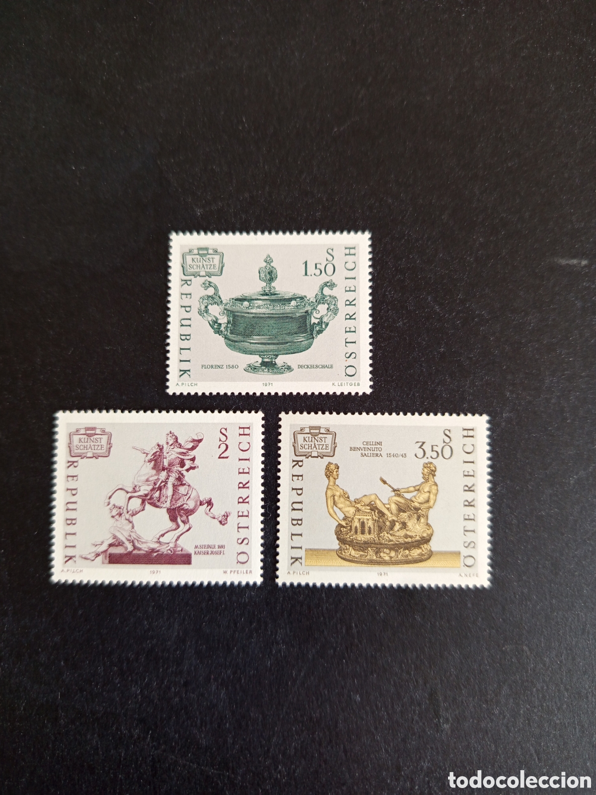 Sellos: AUSTRIA, 1971. Piezas Tesoro Artistico de Austria. Yvert 1184/6. Ver fotos. Pedido m&iacute;nimo 3 &euro;.