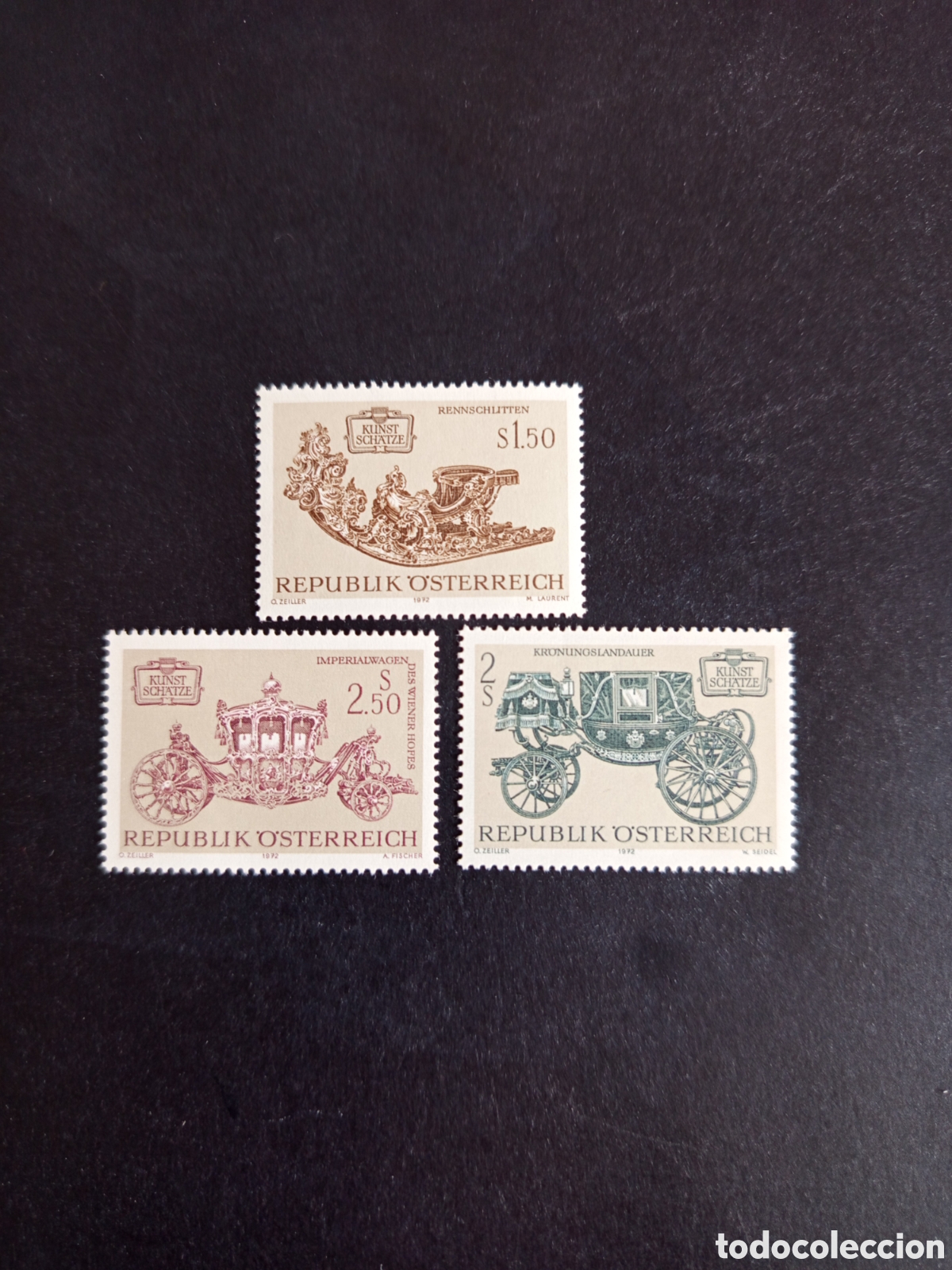 Sellos: AUSTRIA, 1972. Tesoros de Arte de Austria: carruajes antiguos. Yvert 1236/8. Pedido m&iacute;nimo 3 &euro;