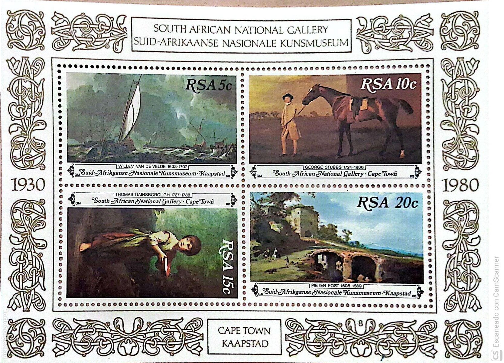 Sellos: Sud&aacute;frica. HB 10 Pinturas de la Galer&iacute;a nacional de Cape Cape Town. 1980. Sellos nuevos y numeraci&oacute;n