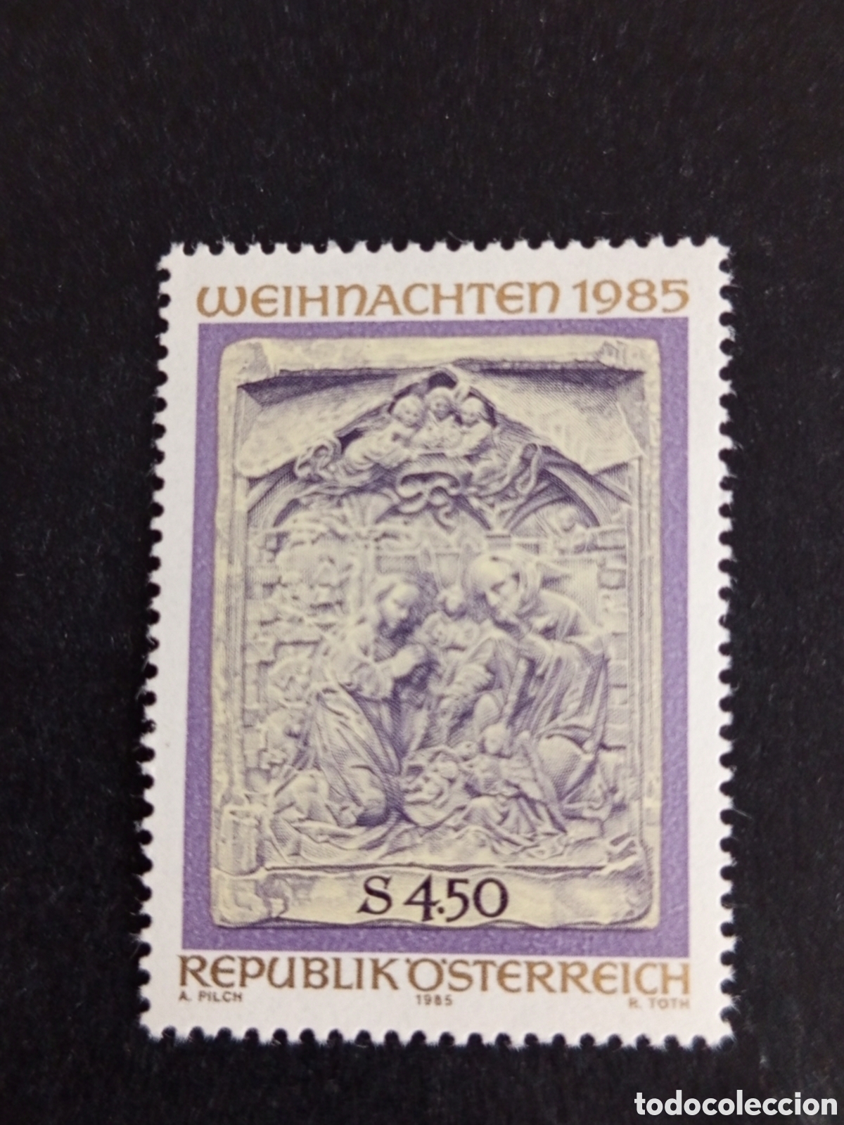 Sellos: AUSTRIA, 1985. Navidad . Bajorrelieve en m&aacute;rmol. Yvert 1663. Pedido m&iacute;nimo 3 &euro;. Ver fotos.