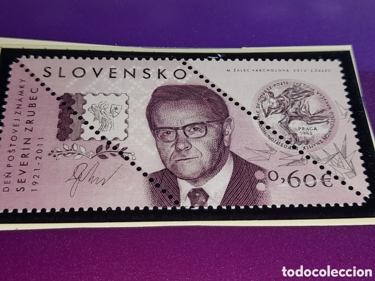 Sellos: Sello Eslovaquia nuevo 2014. Dia del sello. Zrubec, po&ntilde;itico y filatelia. Arte. Coleccionismo. Ocio.