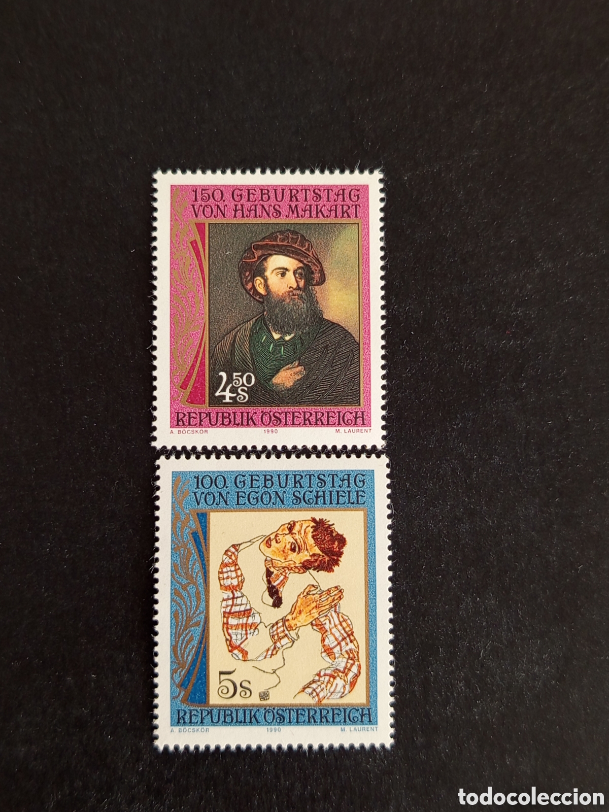 Sellos: AUSTRIA, 1990. Autorretratos H. Makart y E. Schiele, pintores. Yvert 1820/1. Pedido m&iacute;nimo 3 &euro;.
