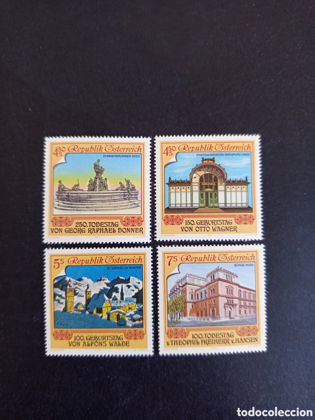 Sellos: AUSTRIA, 1991. Artes pl&aacute;sticas. Artistas austr&iacute;acos. Yv. 1846/8+1864. Pedido m&iacute;nimo 3 &euro;. Ver fotos