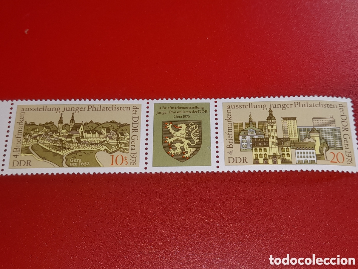 Sellos: Sello Alemania, DDR nuevo 1976. 4 Exp Filt juvenil. Escudo armas. Leon. Heraldico. Vistas. Ciudad. A