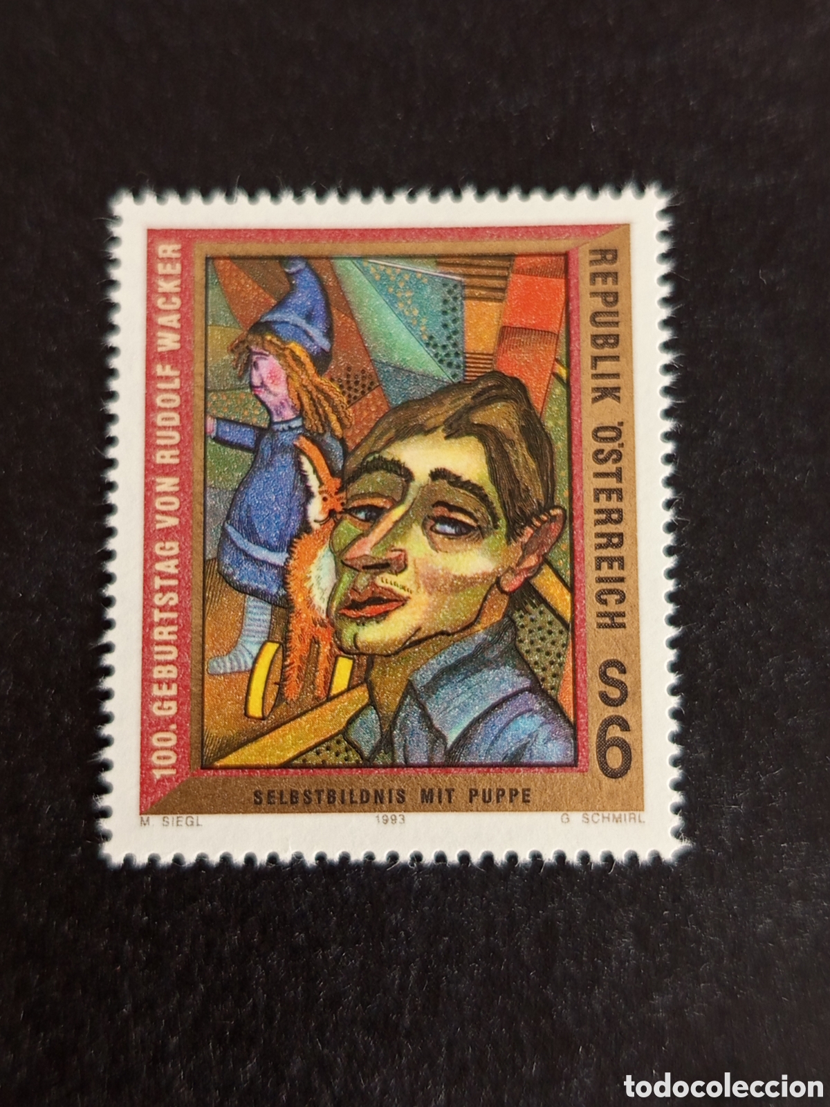 Sellos: AUSTRIA, 1993. Rudolf Wacker, pintor. Autorretrato. Yvert 1932.. Pedido m&iacute;nimo 3 &euro;. Ver fotos .