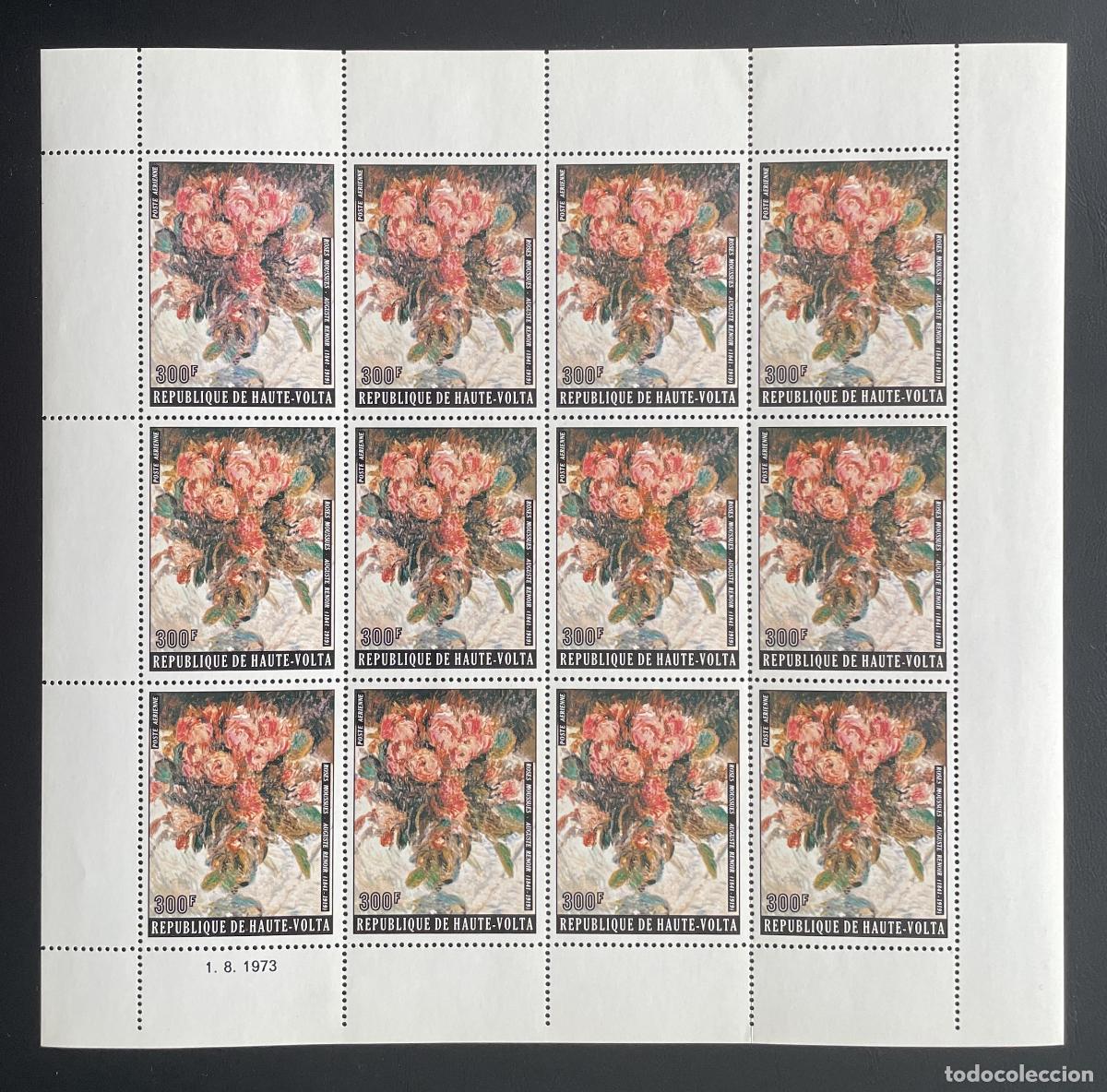 Sellos: Alto Volta 1975 YT PA 183 bloque Renoir rosas musgosas pintura
