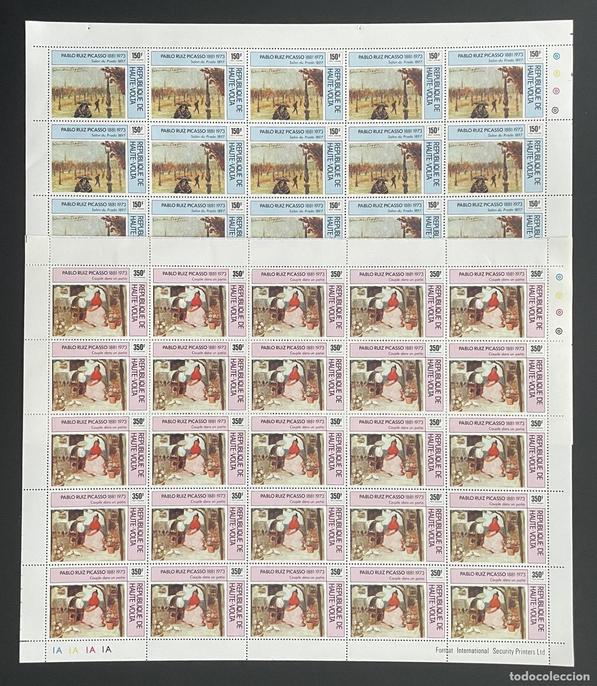 Sellos: Alto Volta 1975 YT PA 196-197 bloque Picasso pintura Sal&oacute;n Prado arte