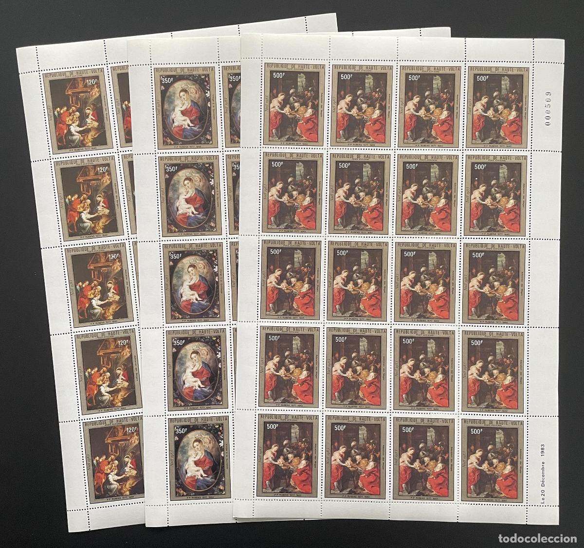 Sellos: Alto Volta 1983 YT PA 248-250 bloque Rubens Navidad pintura Virgen