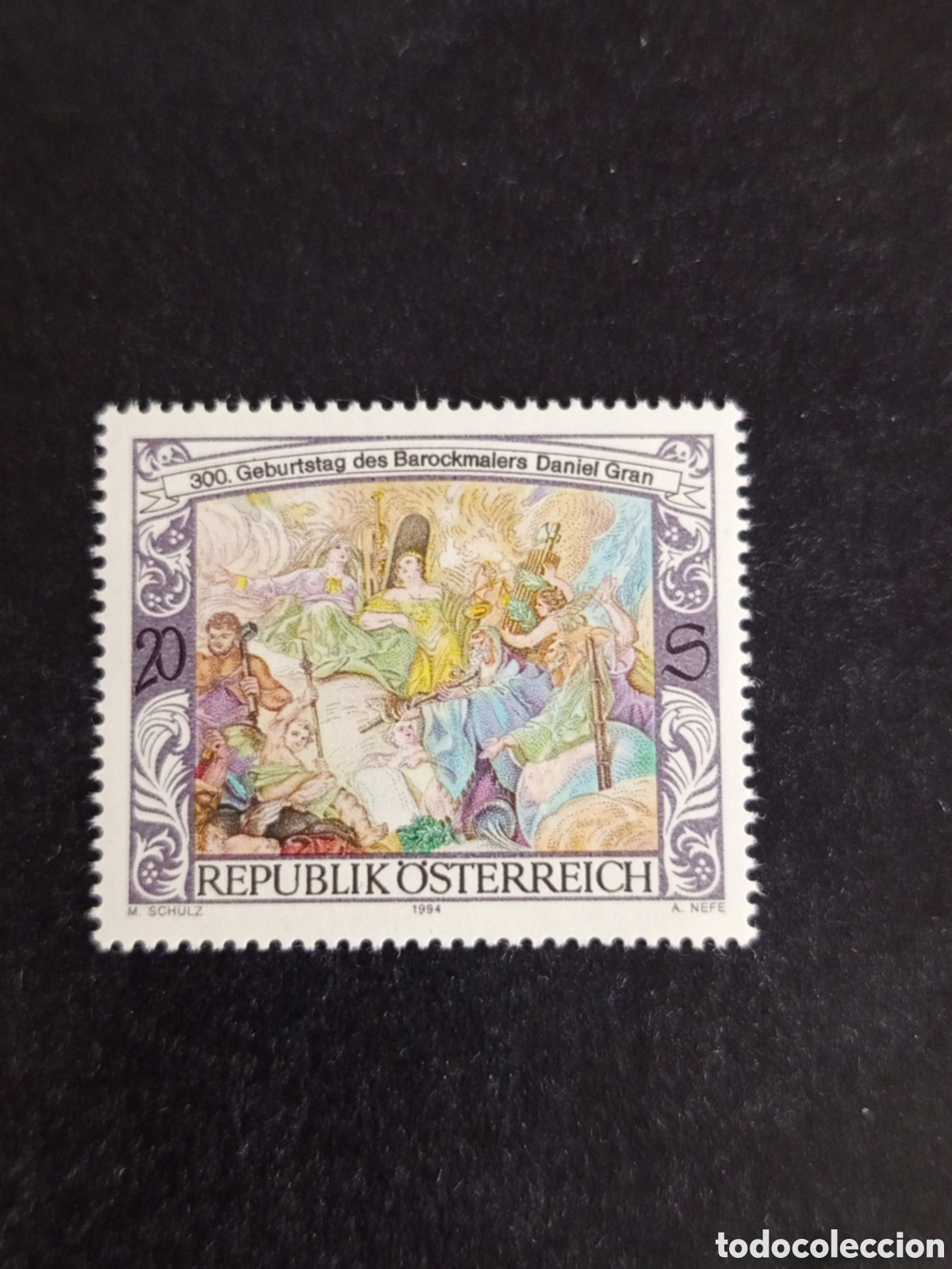 Sellos: AUSTRIA, 1994. Daniel Gran, pintor. Fresco Biblioteca Nacional. Yvert 1954. Pedido m&iacute;nimo 3 &euro;.