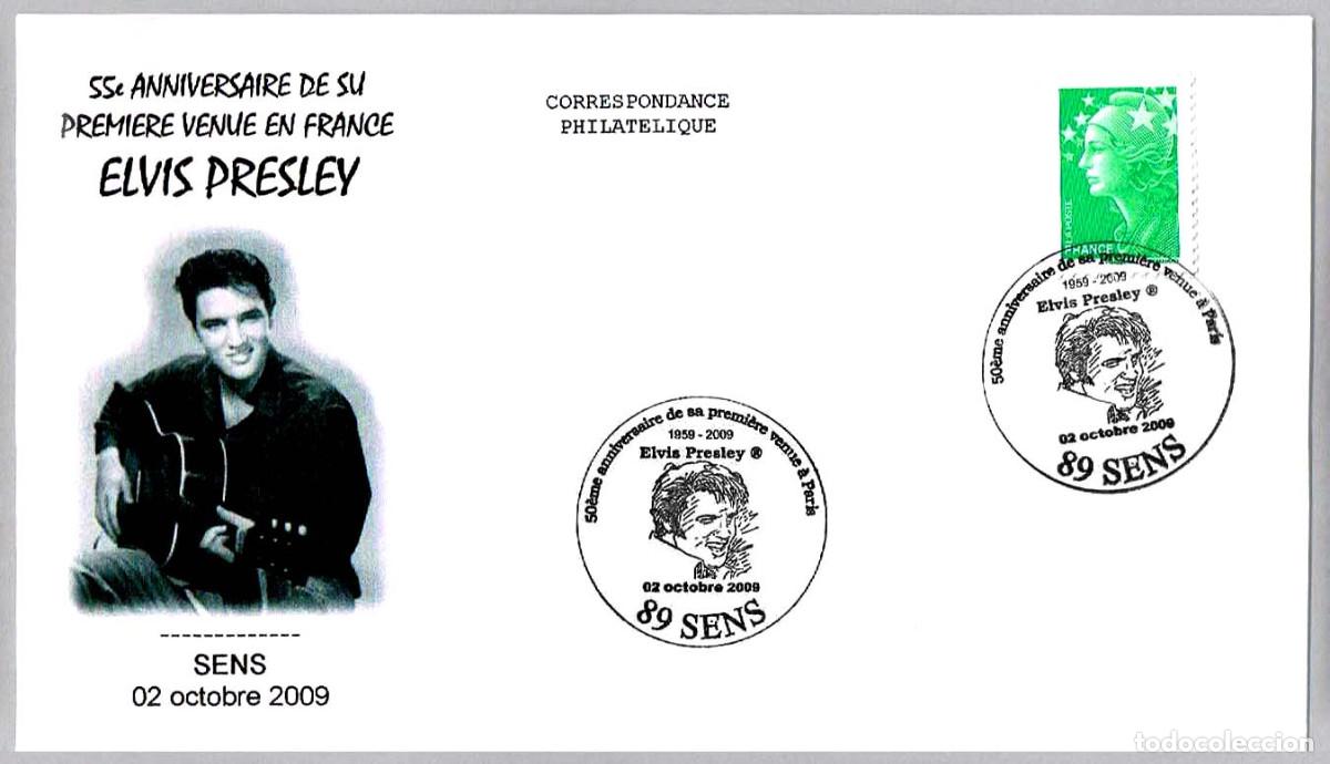 Sellos: 55 a&ntilde;os Primera Visita de ELVIS PRESLEY a Francia - Musica - Cine. Sens 2009