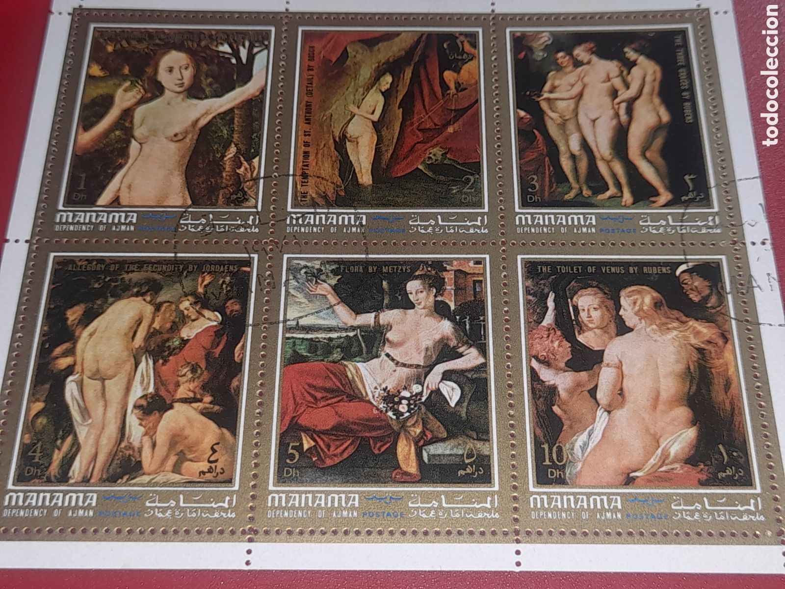 Sellos: HB Manama (E.A.U) nuevo 1972. Pinturas desnudos. Arte. Mujer. Rubens. Bosch. Goles. Las 3 gracias