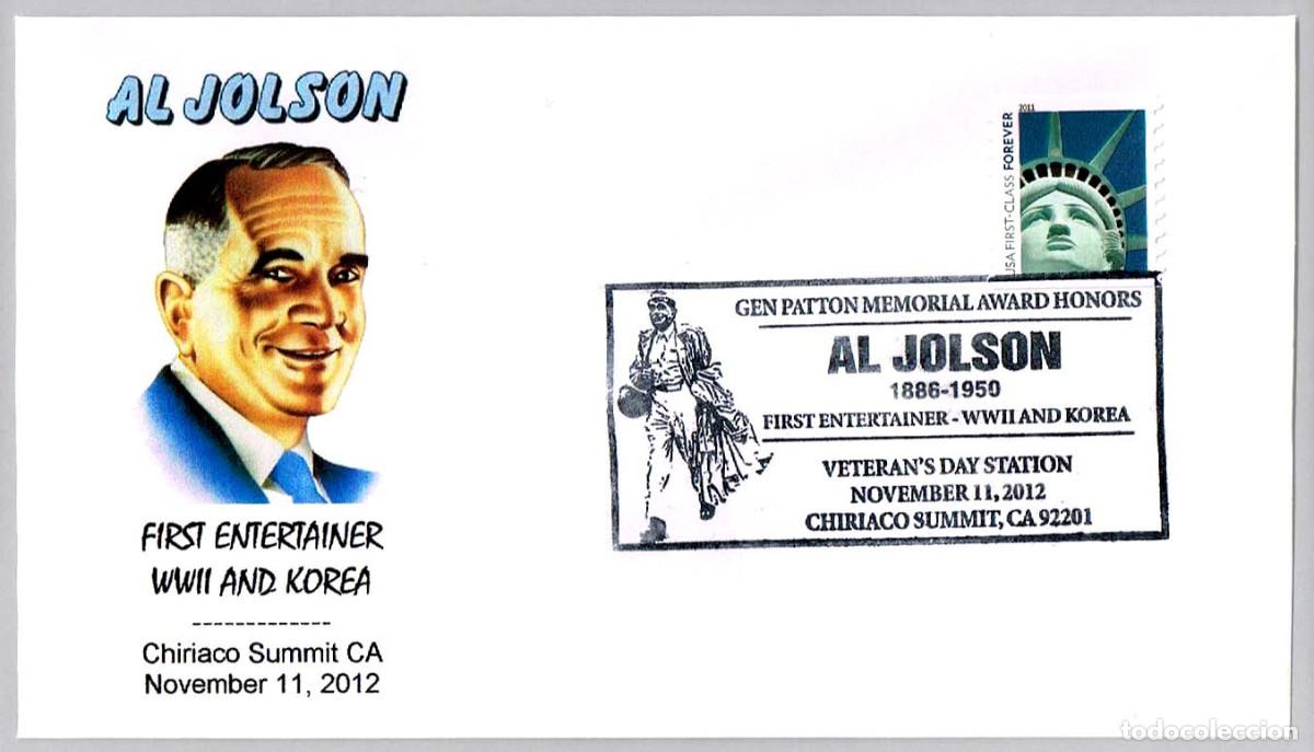 Sellos: Matasellos cine ACTOR Y CANTANTE AL JOLSON. Chiriaco Summit CA, Estados Unidos, 2012