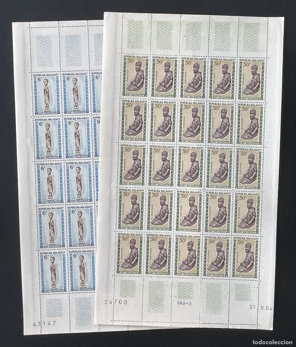 Briefmarken: Madagascar 1964 YT 397-398 tabla arte malgache escultura estatuilla