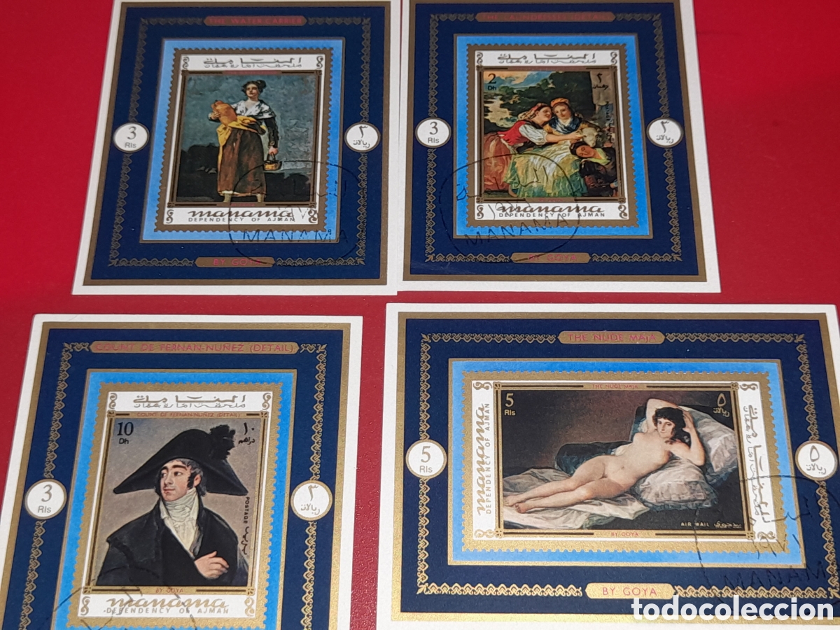 Sellos: HB (4/6v) Manama (E.A.U) mtdo 1972. Pinturas. Francisco Goya. Maja desnudos. Arte. Lirografias.
